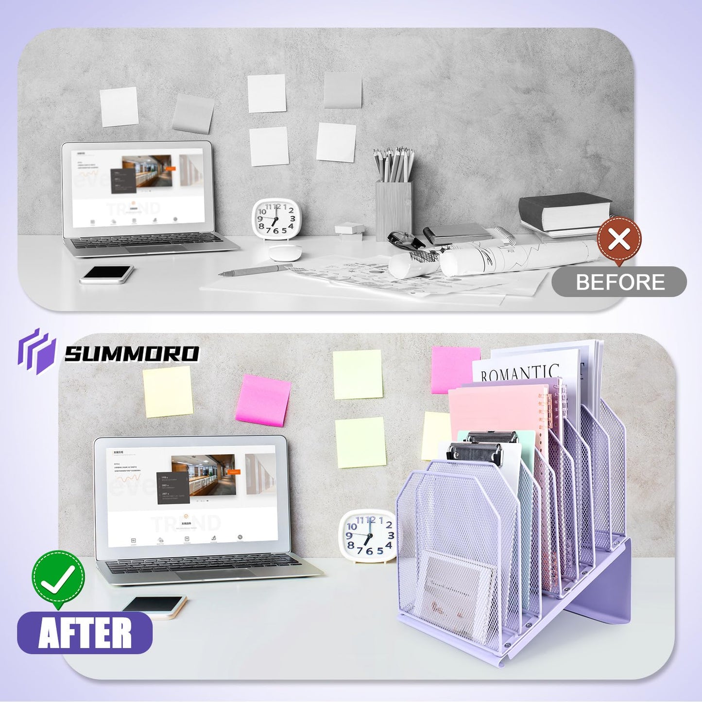 SUMMORO Inclined File Organizer for Desk, 7-Section Vertical File Holder