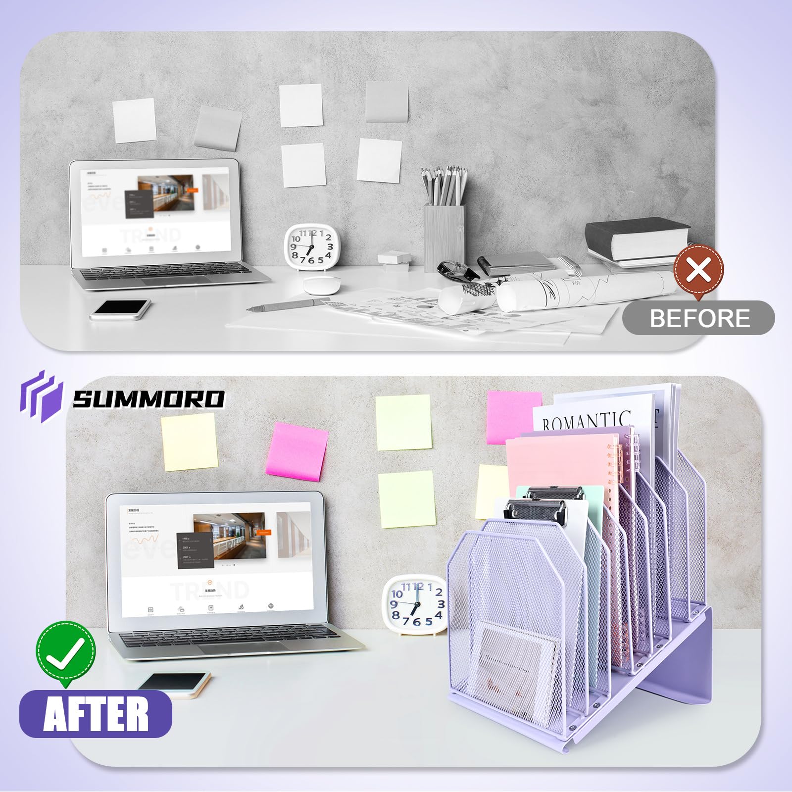 SUMMORO Inclined File Organizer for Desk, 7-Section Vertical File Holder