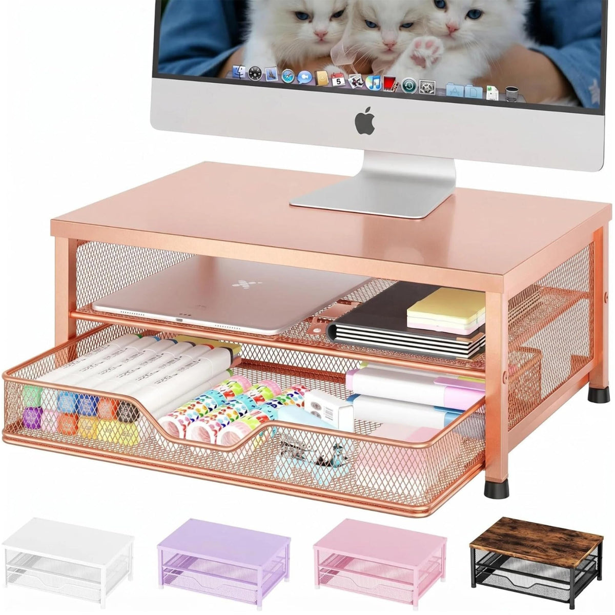 OPNICE Computer Monitor Stand Riser, Desk Organizer with Drawer, Printer & Laptop Stand, Office