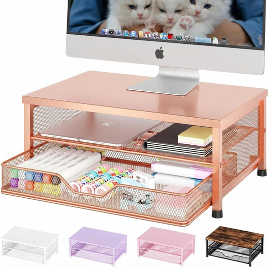 OPNICE Computer Monitor Stand Riser, Desk Organizer with Drawer, Printer & Laptop Stand, Office