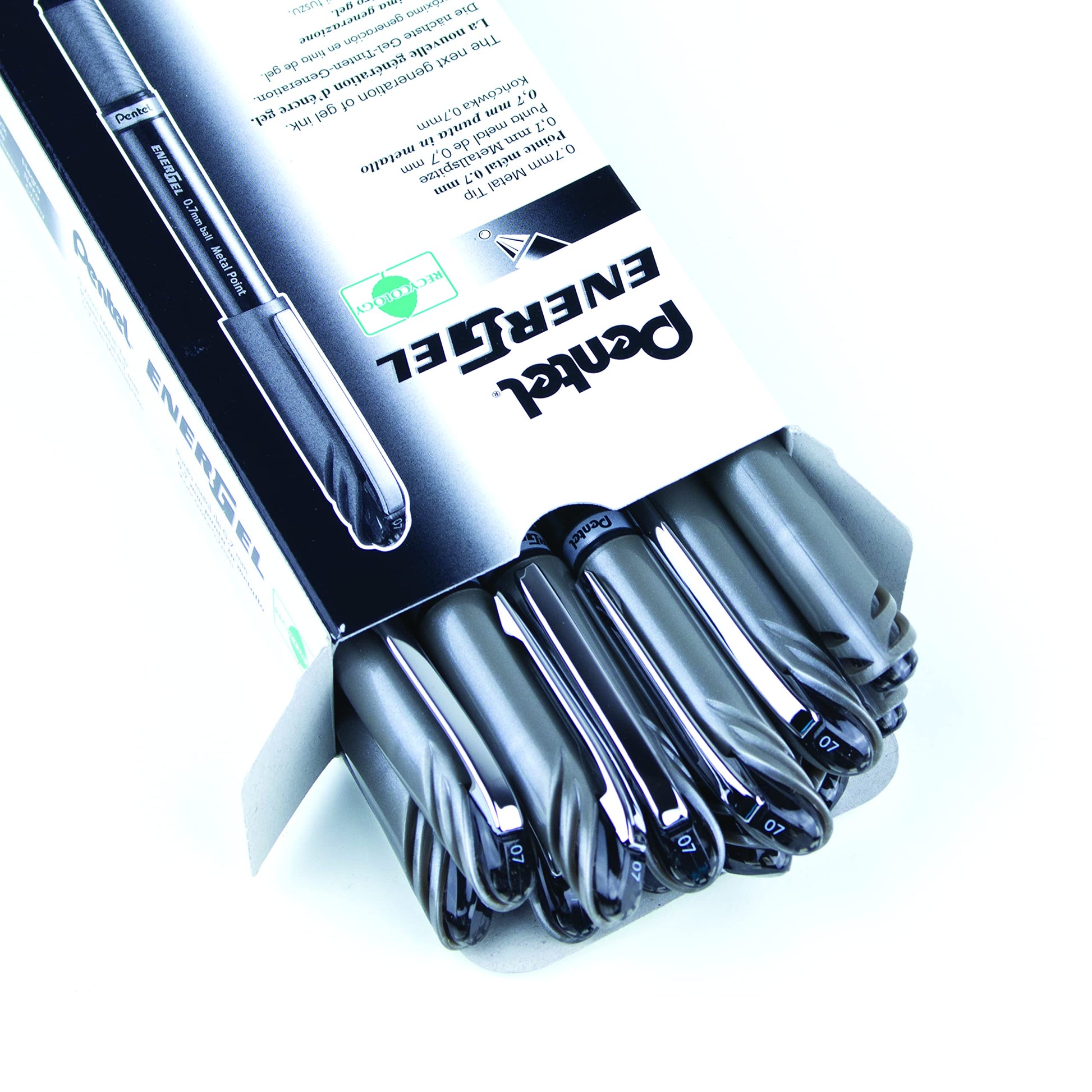 Pentel EnerGel NV Liquid Gel Pen, 0.7mm, Medium Line Capped, Metal Tip, Black Ink Sold as 1