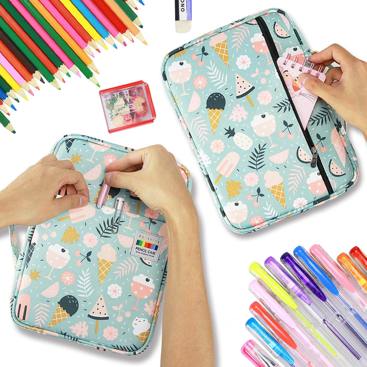 YOUSHARES Colored Pencil Case 220 Slots Pen Case Organizer With Handy Wrap & Zipper, Multilayer