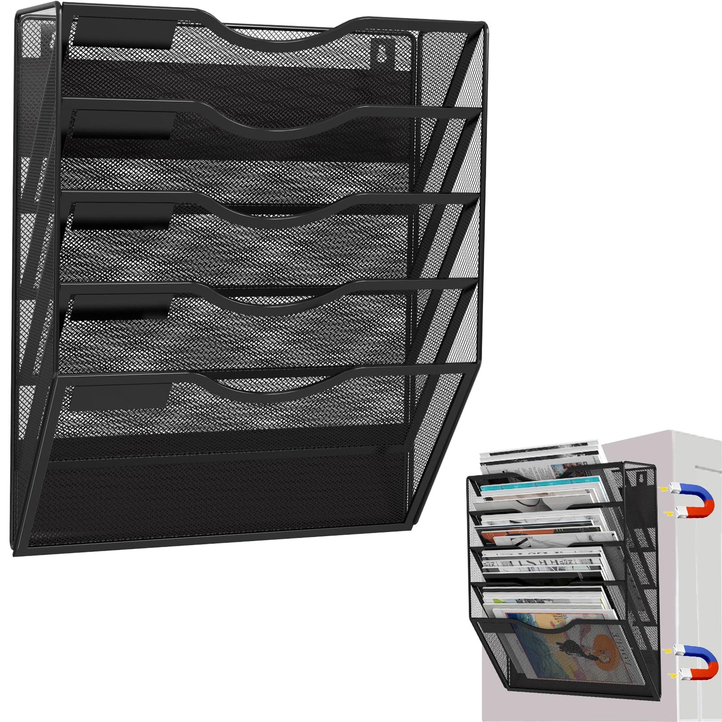 LQPAFZ 5-Tier Magnetic File Holder, No Drilling Installation File Cabinet Organizer, Black Magnetic