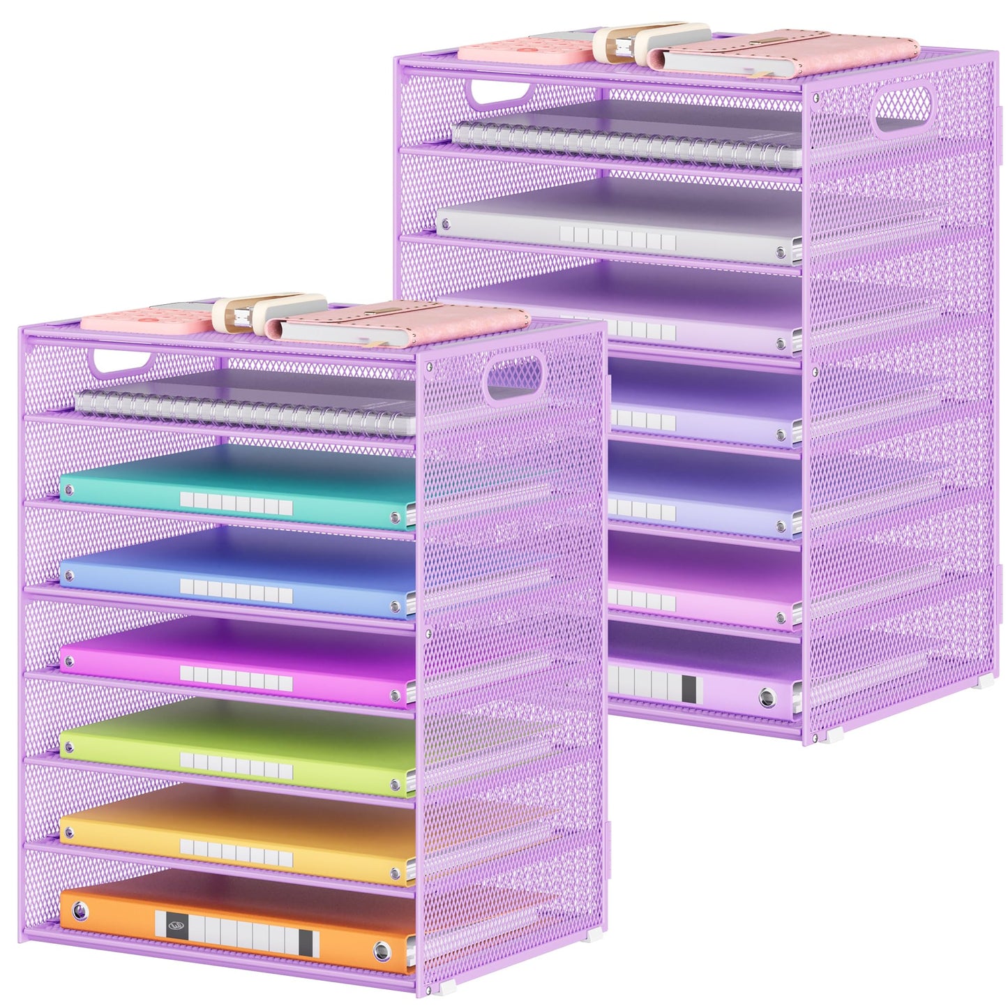 Lavatino 2 Pack 8-Tier Office Desk File Organizer, Letter Tray Paper Organizer with Handle