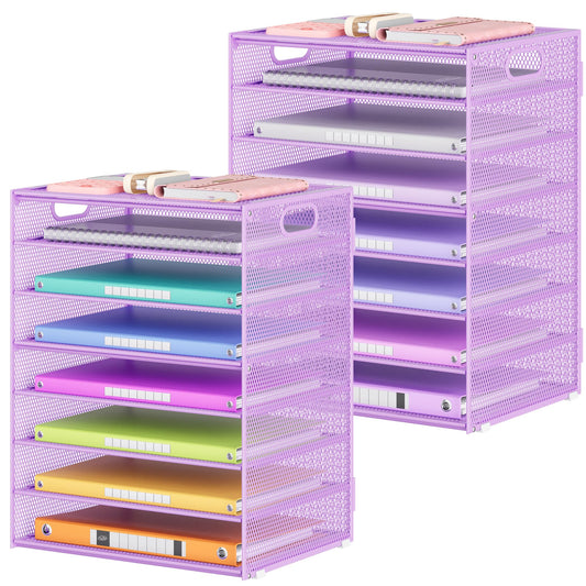 Lavatino 2 Pack 8-Tier Office Desk File Organizer, Letter Tray Paper Organizer with Handle