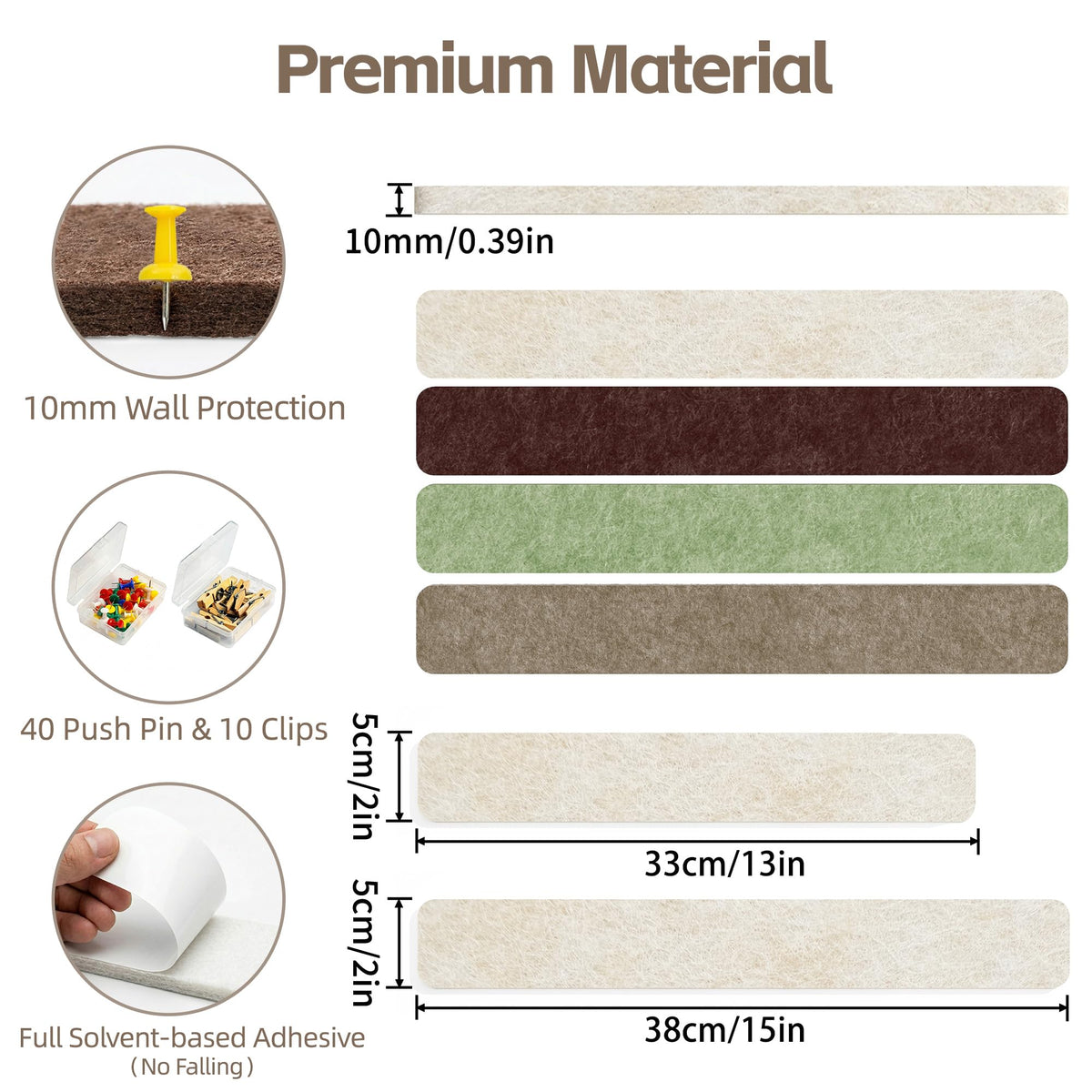 GoTiling 8 Pack Felt Pin Board Bar Strips for Walls - Self-Adhesive Cork Board Alternative, Small