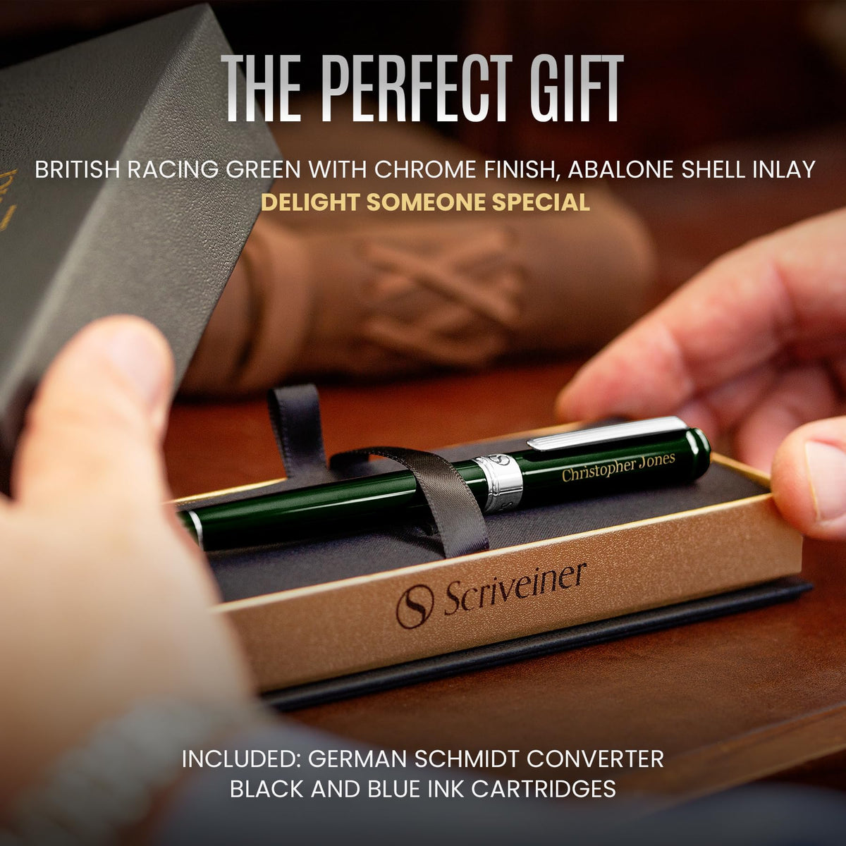 Scriveiner Personalized British Racing Green Fountain Pen - Stunning Green Lacquer Luxury Pen