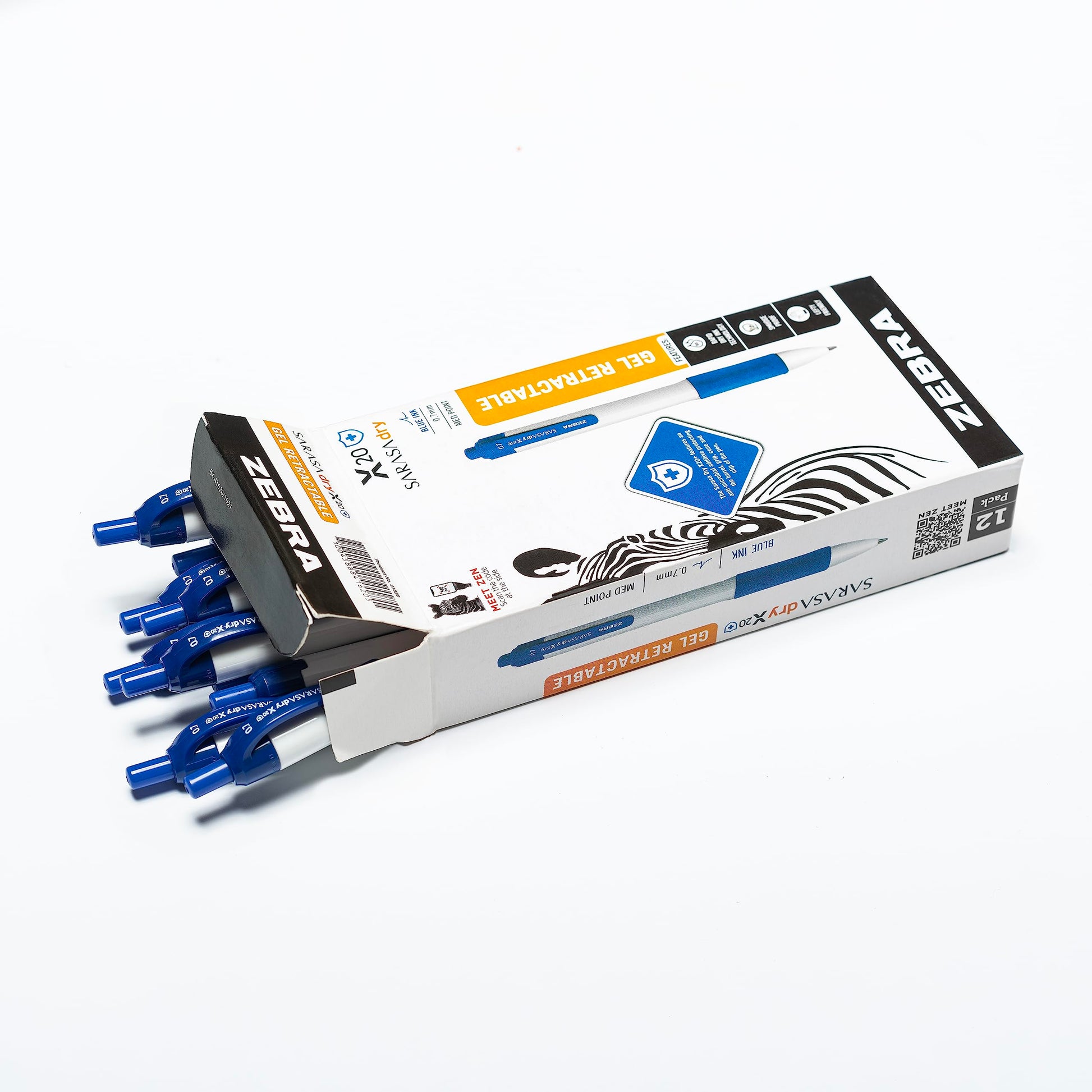 Zebra Pen SARASA X20+ Retractable Gel Pen, Blue Ink, 0.7mm, 12-Pack