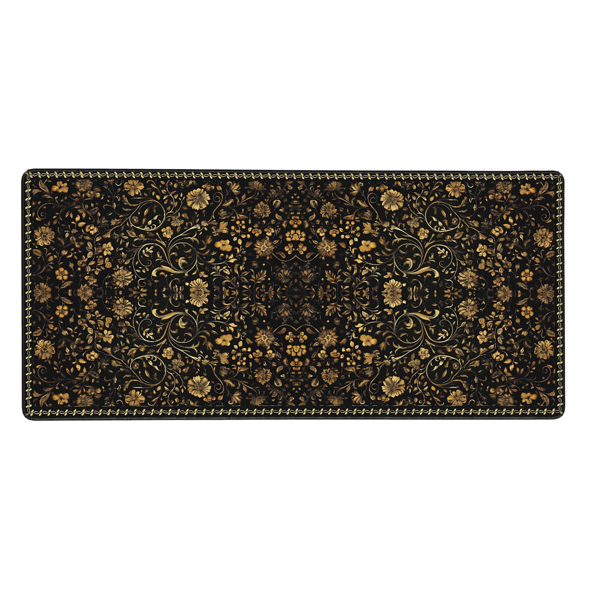 Floral Aesthetic Daisy Gaming Mouse Pad, Black Gold Baroque Desk Mat with Anti-Slip Base & Stitched