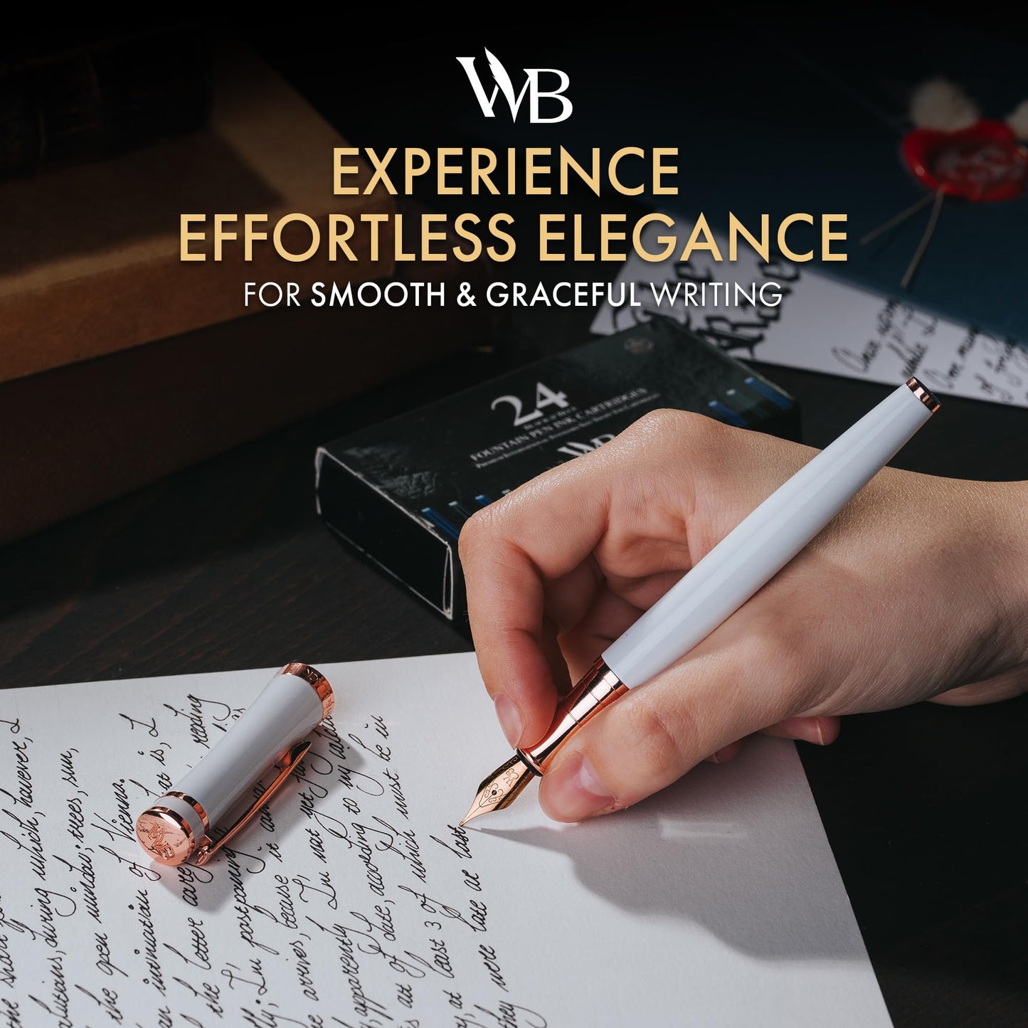 Wordsworth & Black Fountain Pen Set for Writing,Medium Nib, White Rose Gold