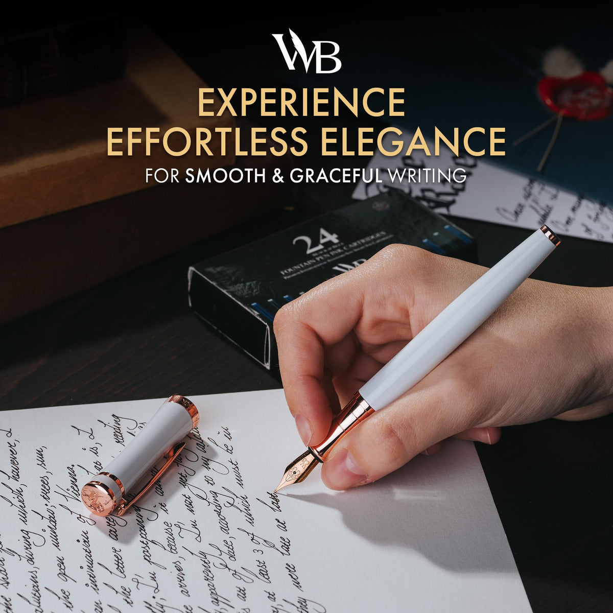 Wordsworth & Black Fountain Pen Set for Writing,Medium Nib, White Rose Gold
