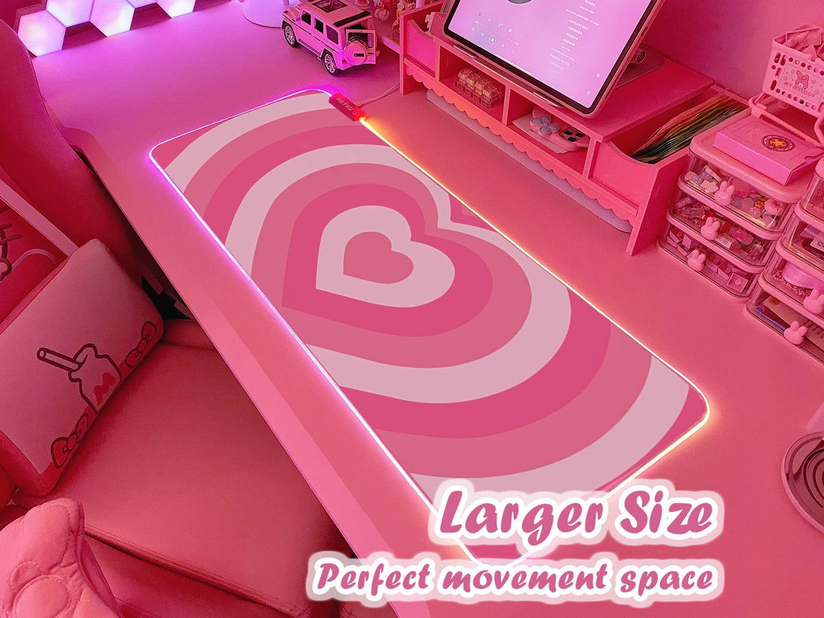 JMIYAV Pink Love Heart RGB Gaming Mouse Pad 31.5x12 Inch Cute Mousepad PC XL Large Extended Glowing