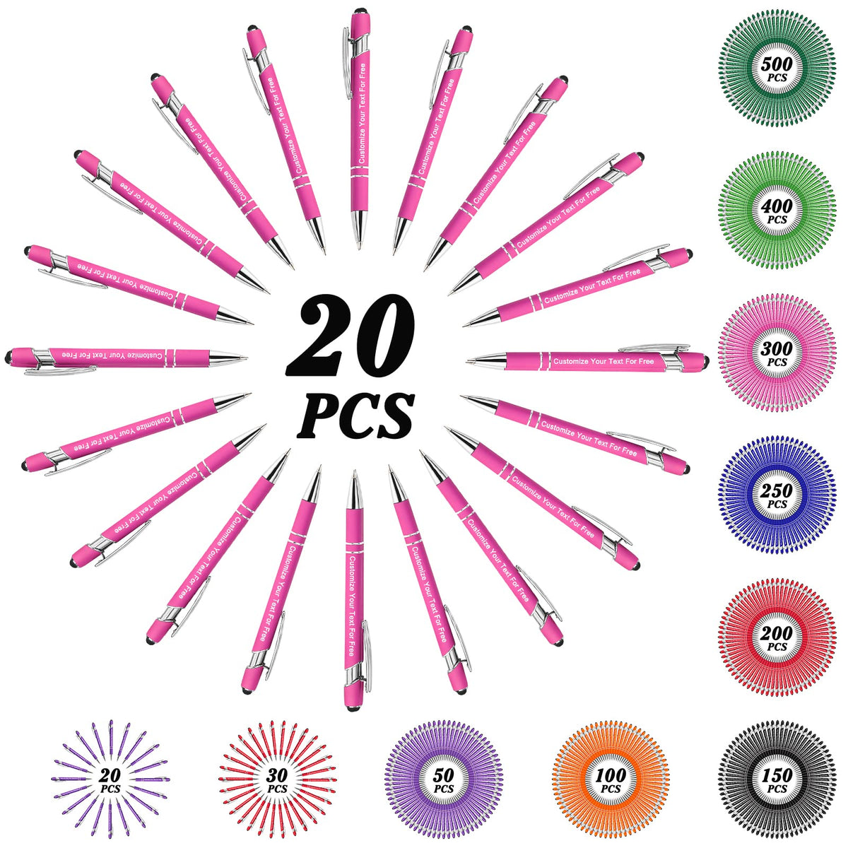 Max 500 Pcs Personalized Pens Bulk, Custom Pens with Free Engraving, Customized Stylus Tip