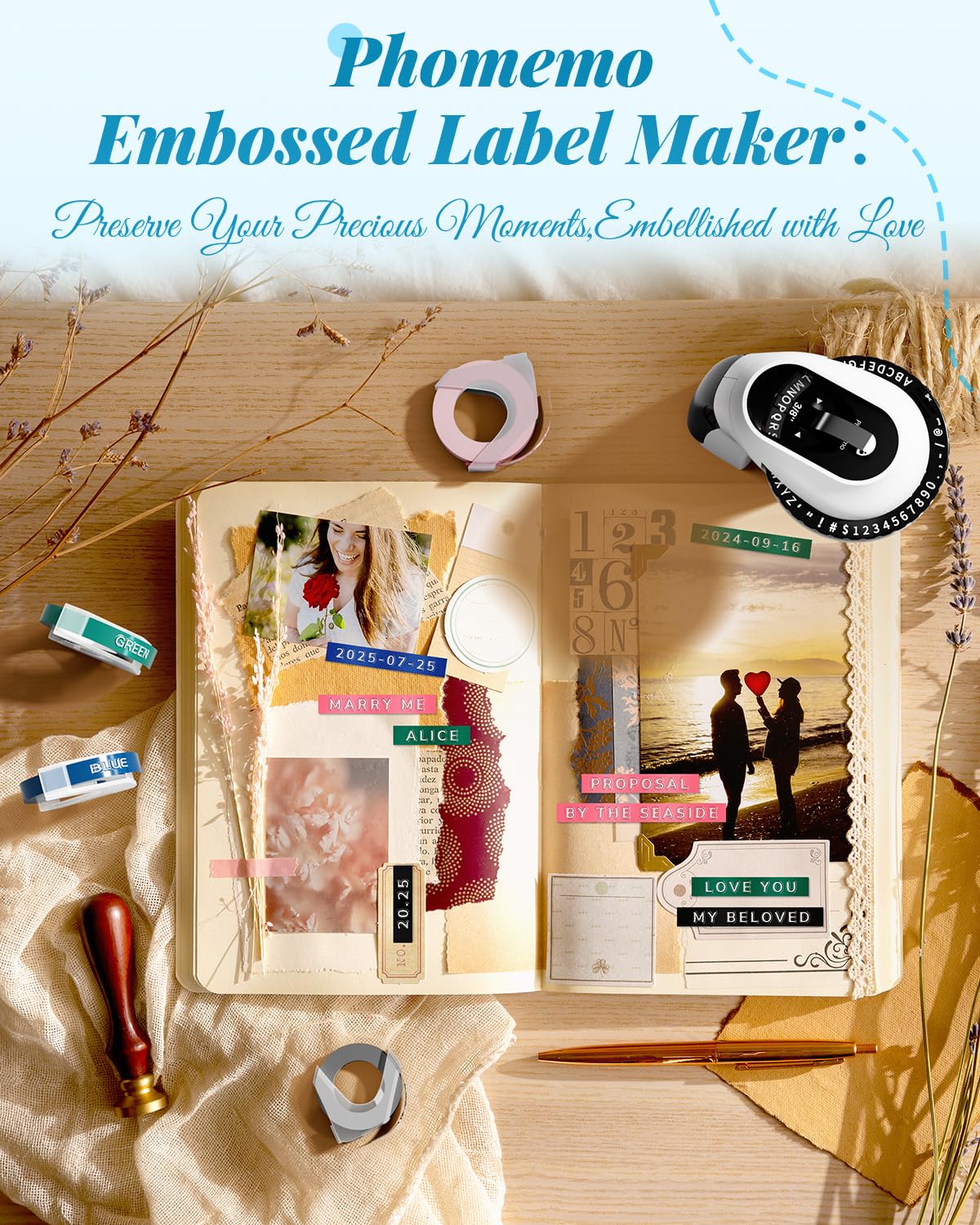 Phomemo Label Maker, Vintage Embossing Label Maker Machine with 6 Tapes