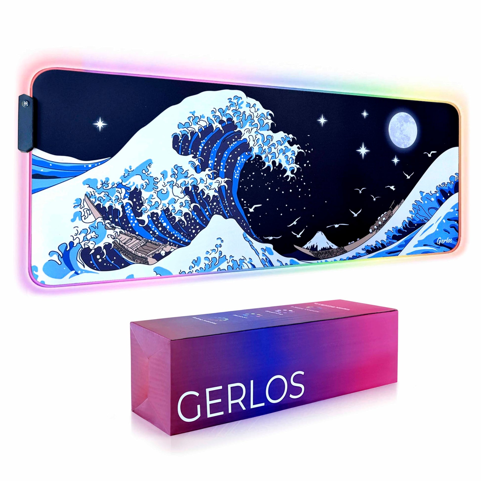 Gerlos RGB Gaming Mouse Pad, Large LED Desk Mat for Gamer, 31.5" x 11.8"