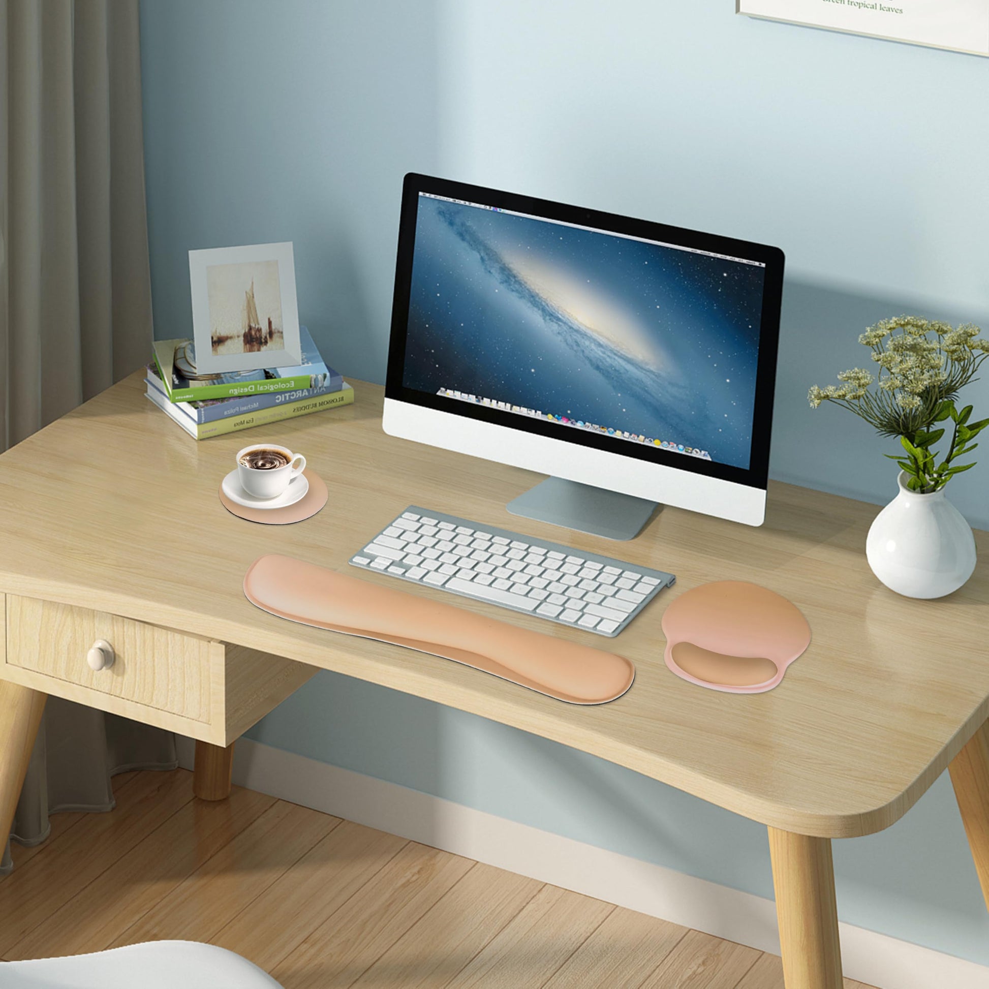 RICHEN 3 PCS Computer Mouse Pads for Desk with Coaster Set, Non-Slip Keyboard Wrist Rest and Mouse
