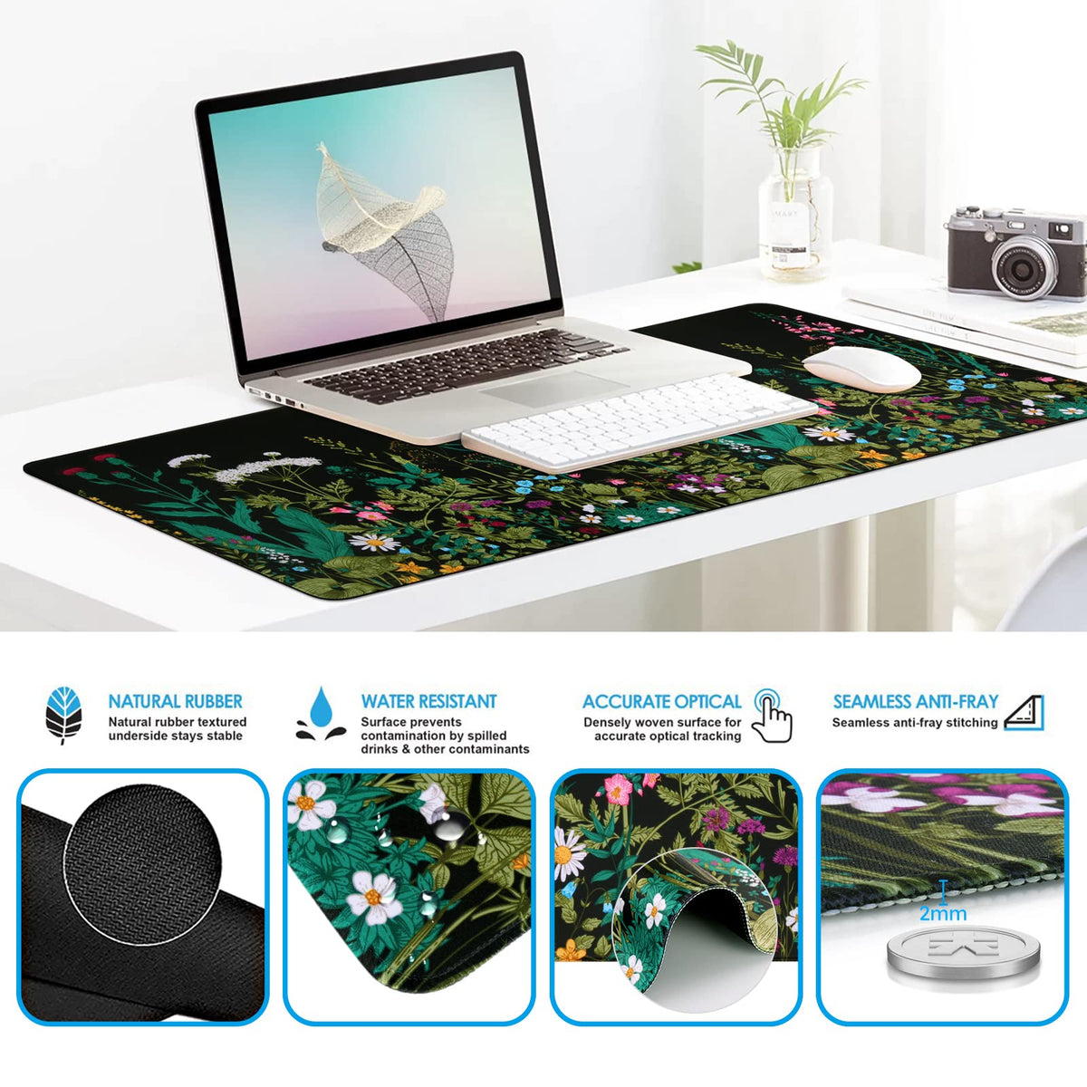 iCasso Floral 4in1 Writing Pad, 35.4"x15.7" Work Mat for Workspace