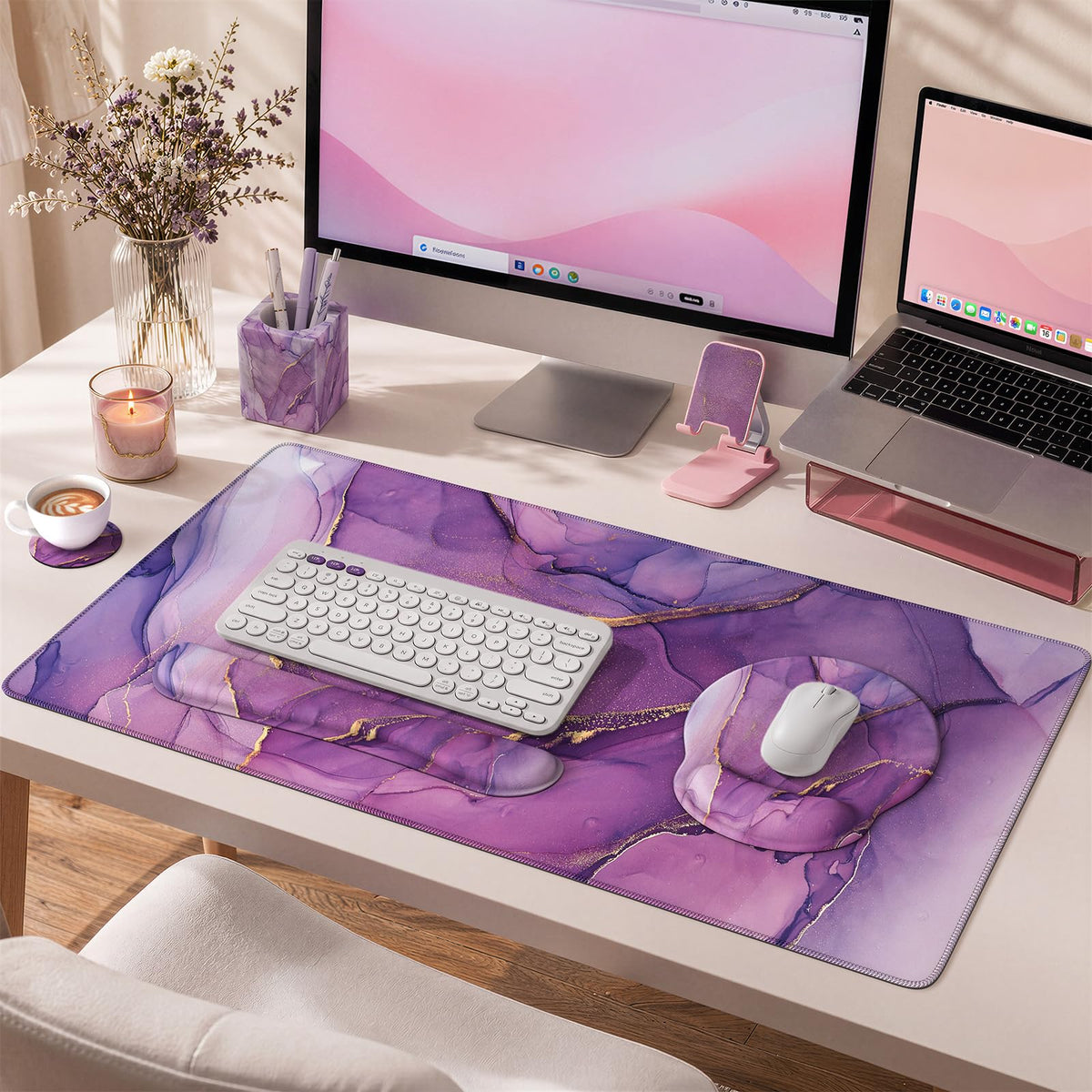 iCasso Purple Keyboard Mat 35.4"x15.7", Desk Blotter for Workspace