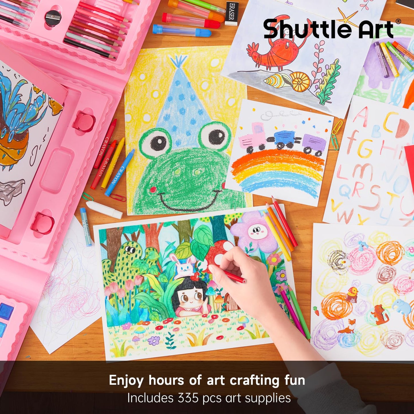 Shuttle Art 335 Piece Kids Art Set, Multi-Media Art Supplies, Gift Art Kit with Trifold Easel, 2
