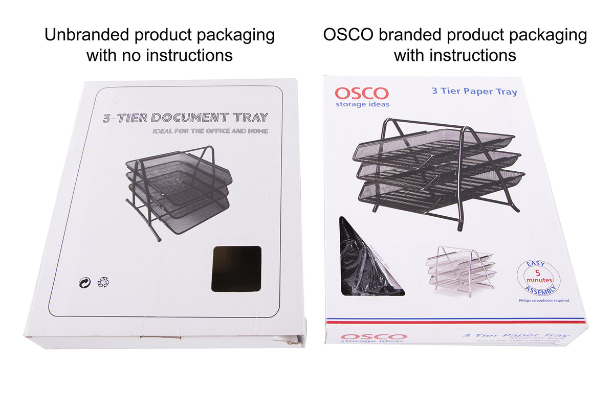 Osco Mesh Letter Tray 3-Tier Scratch-Resistant Stackable Front-Load Portrait Foolscap Silver Ref