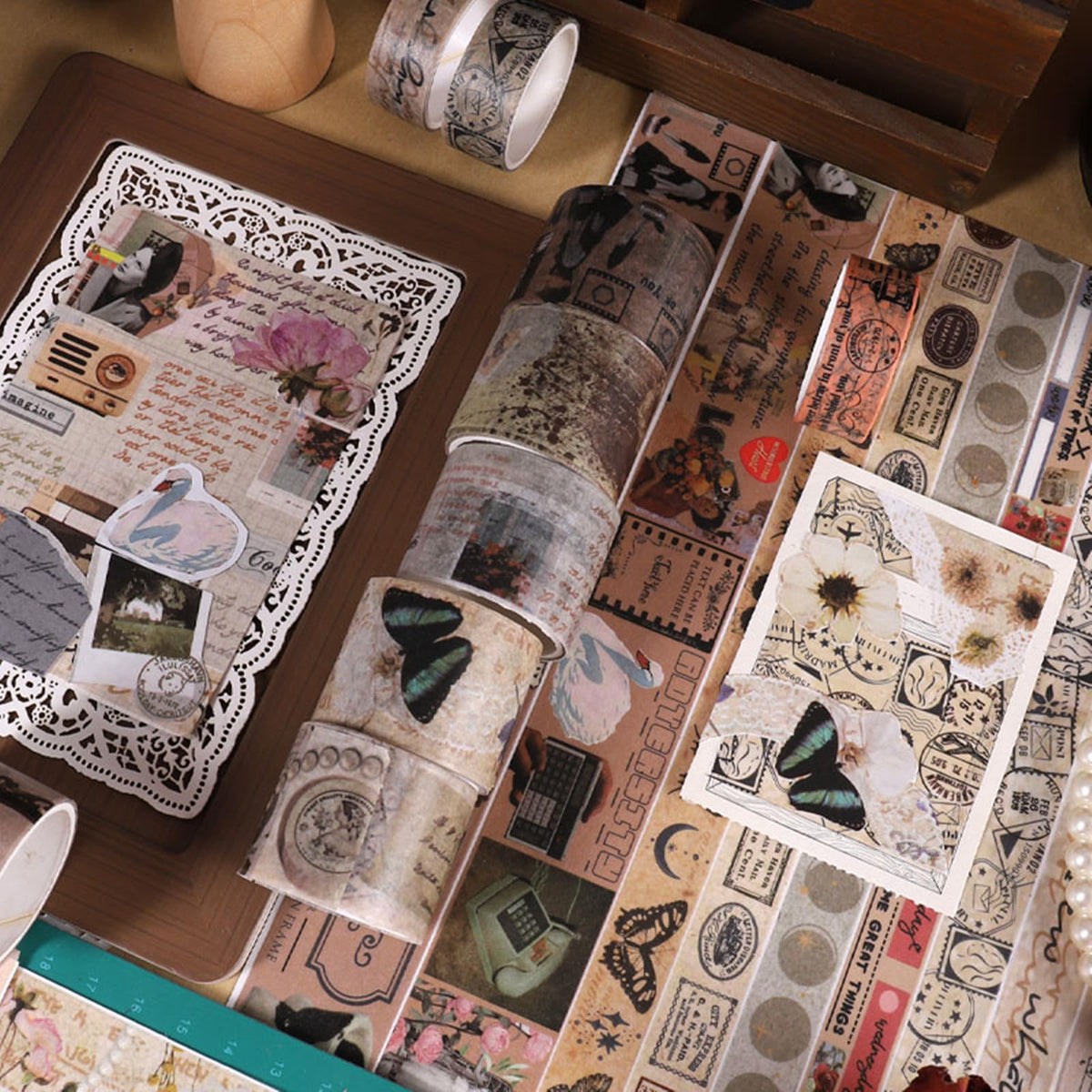 VIVIQUEN Vintage Washi Tape Classic Antique Wide Retro Foil Masking Decorative Tape for DIY