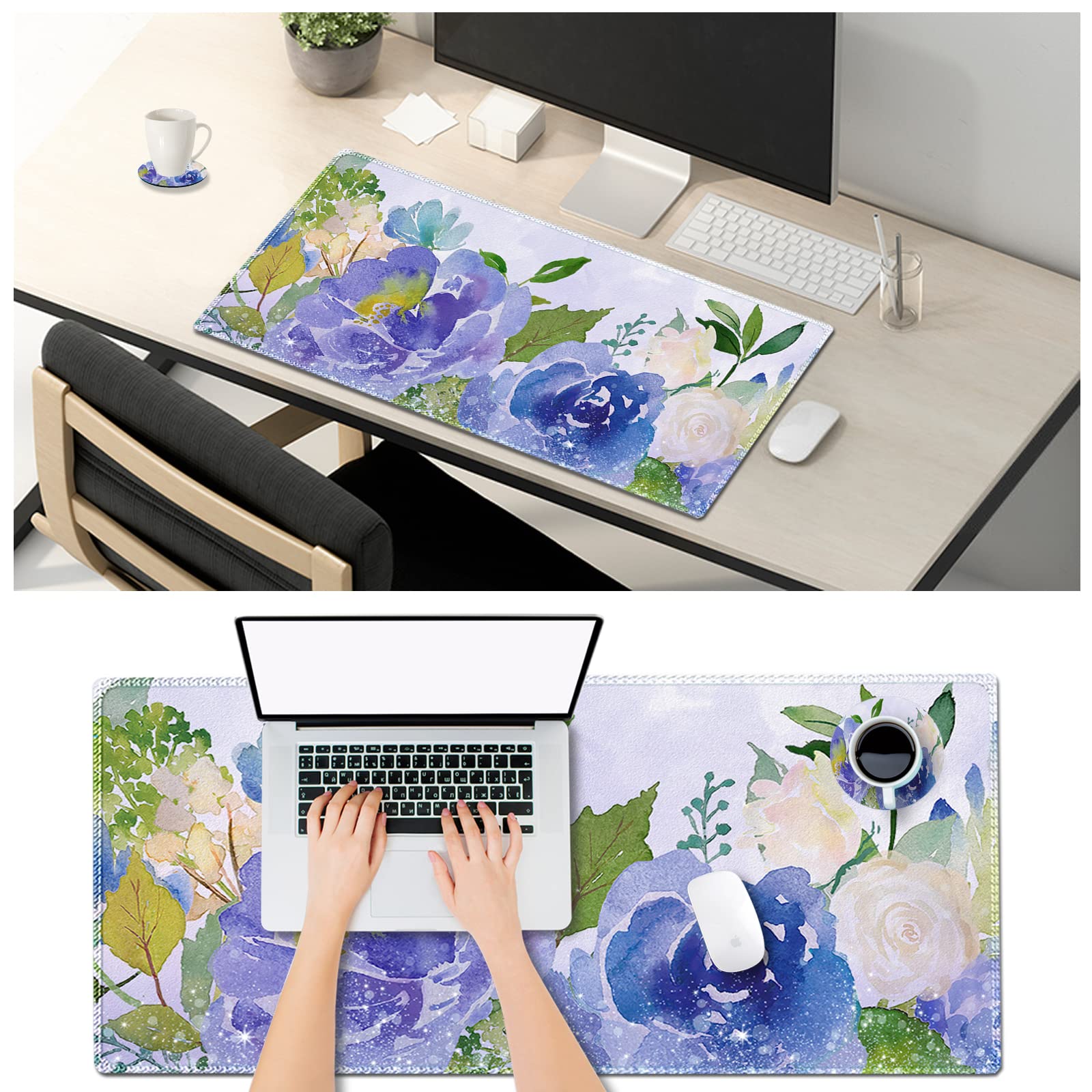 ARTSO Large Gaming Mouse Pad with Stitched Edges, XXL Extended Keyboard Mat Long Mousepad Desk