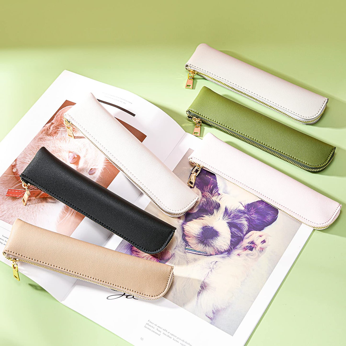Sluxa Pencil case, Green PU leather pen case,Small pencil bag,Pen organizer for adults.…