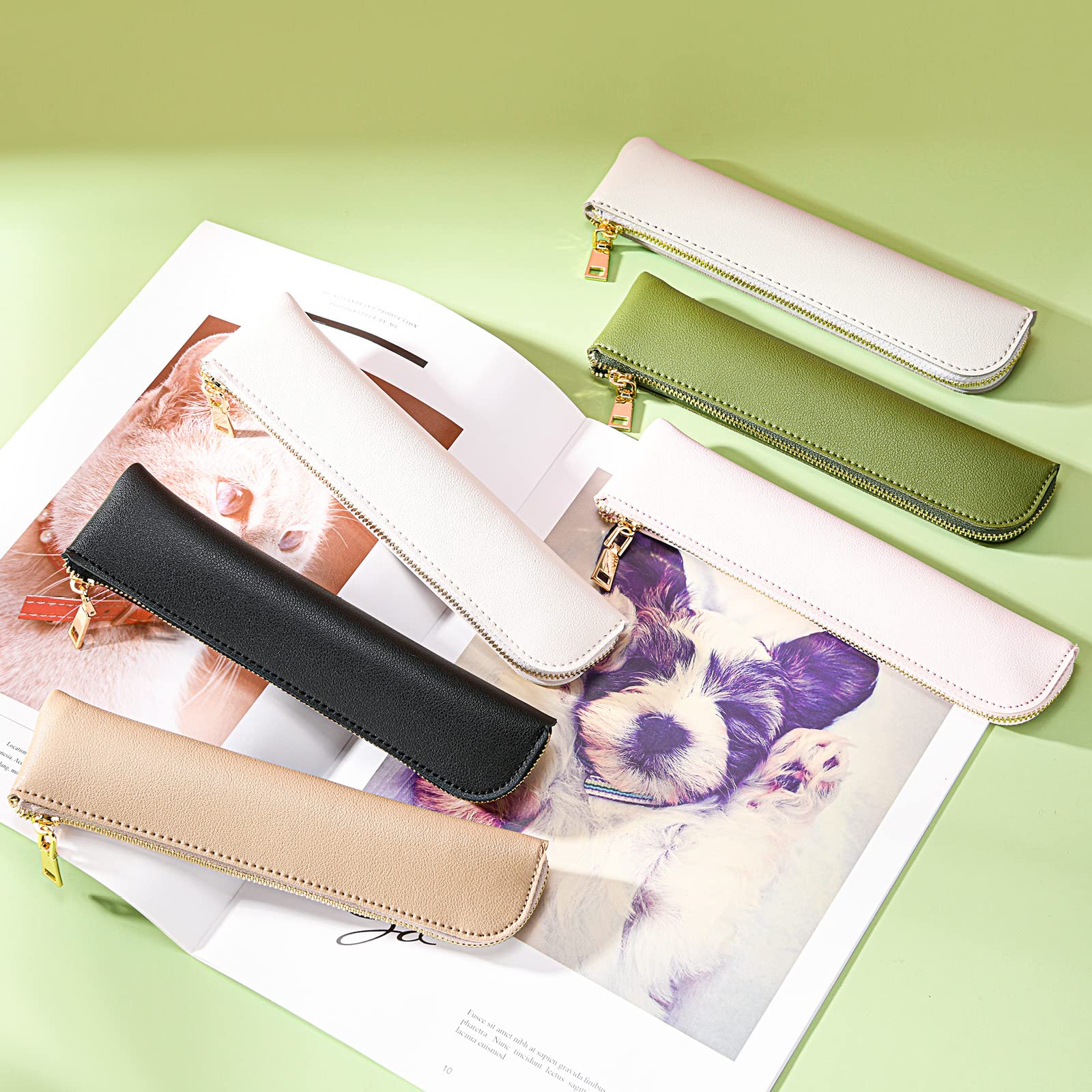 Sluxa Pencil case, Green PU leather pen case,Small pencil bag,Pen organizer for adults.…