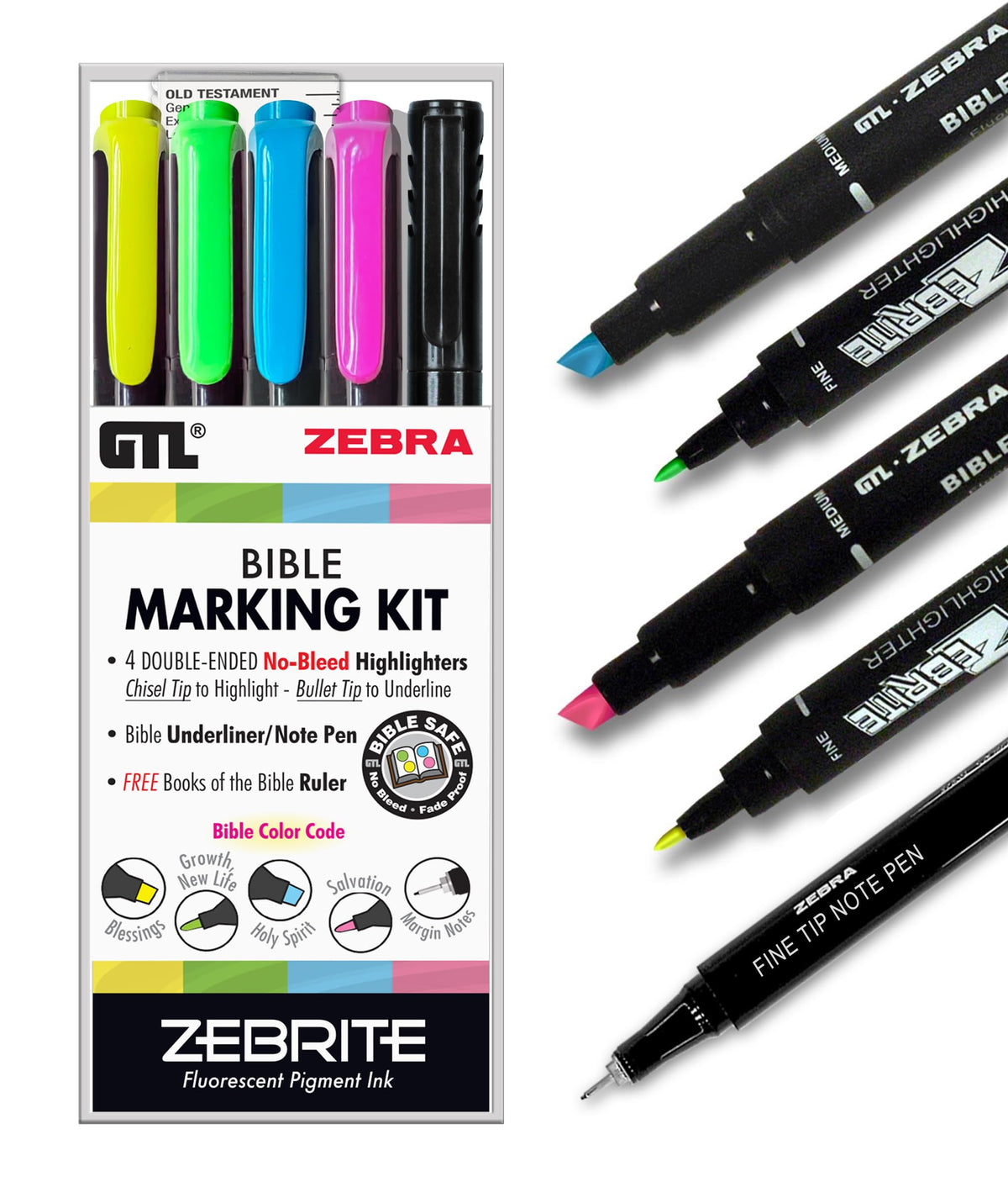 G.T. Luscombe Company, Inc. Zebrite Bible Marking Kit | No Bleed Pigmented Ink | No Fading or