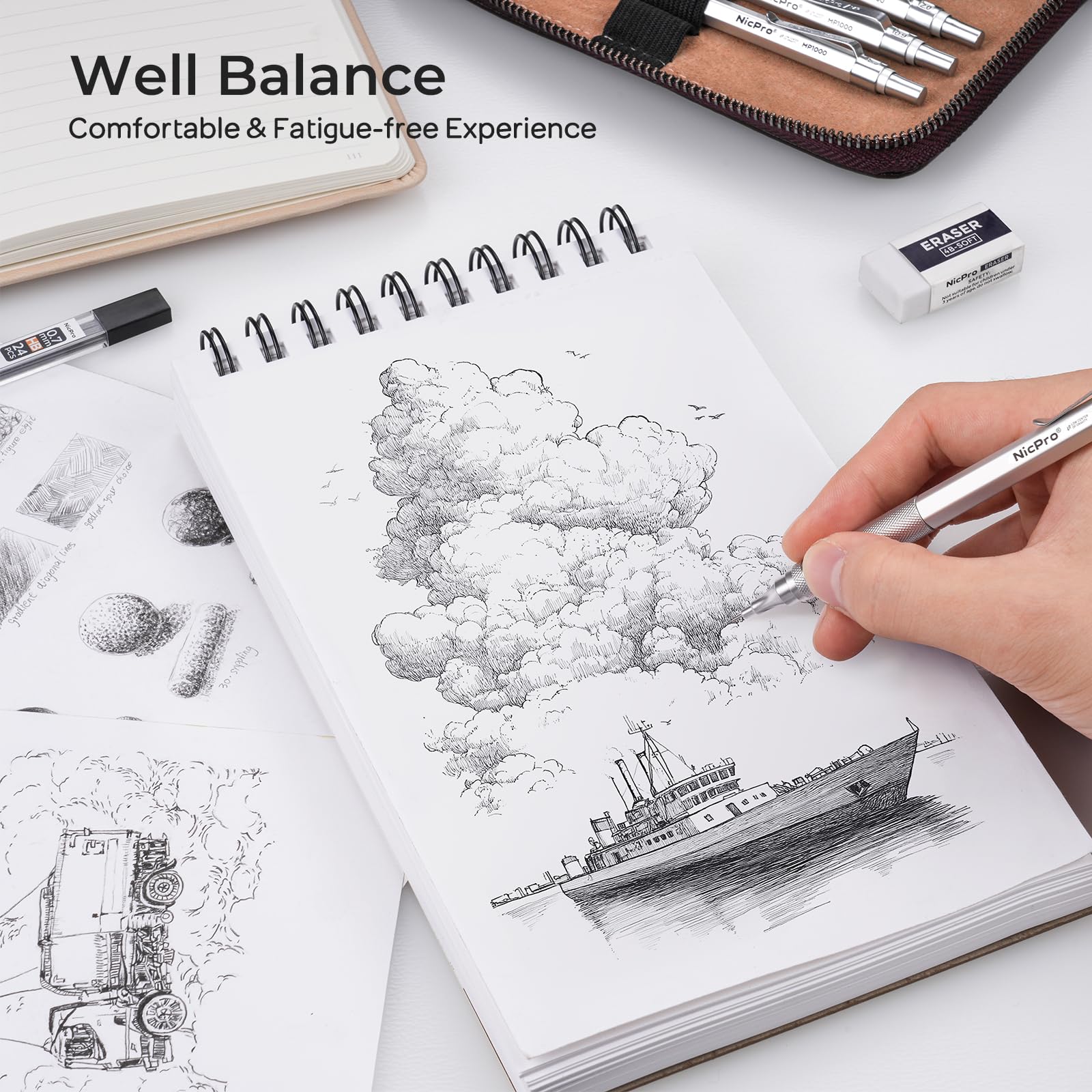 Nicpro 20PCS Metal Mechanical Pencil Set in Leather Case