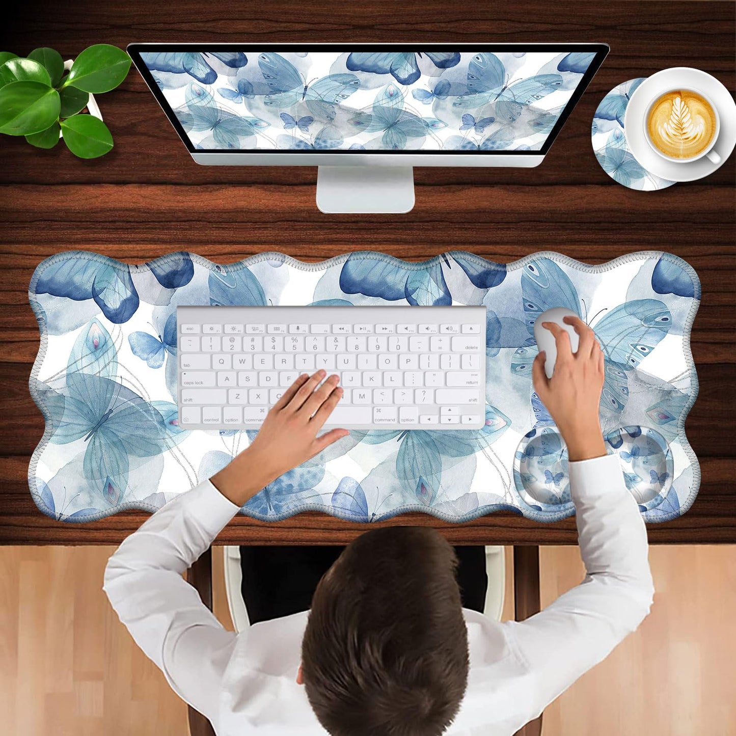 CICPLKSE Mouse Pad with Wrist Support + Desk Mat + Coaster 3 in 1 Set, XL Large Gaming Mousepad