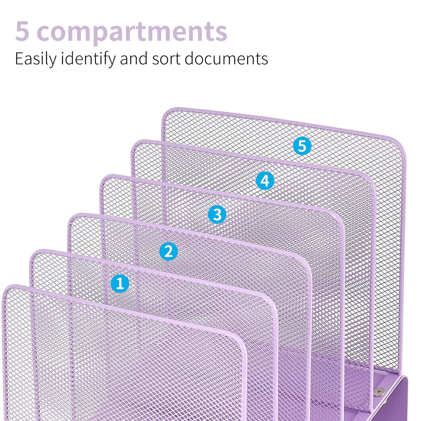 LEKETREE Purple File Organizer for Desk, Desk Organizer with 5-Section Vertical File Rack, File