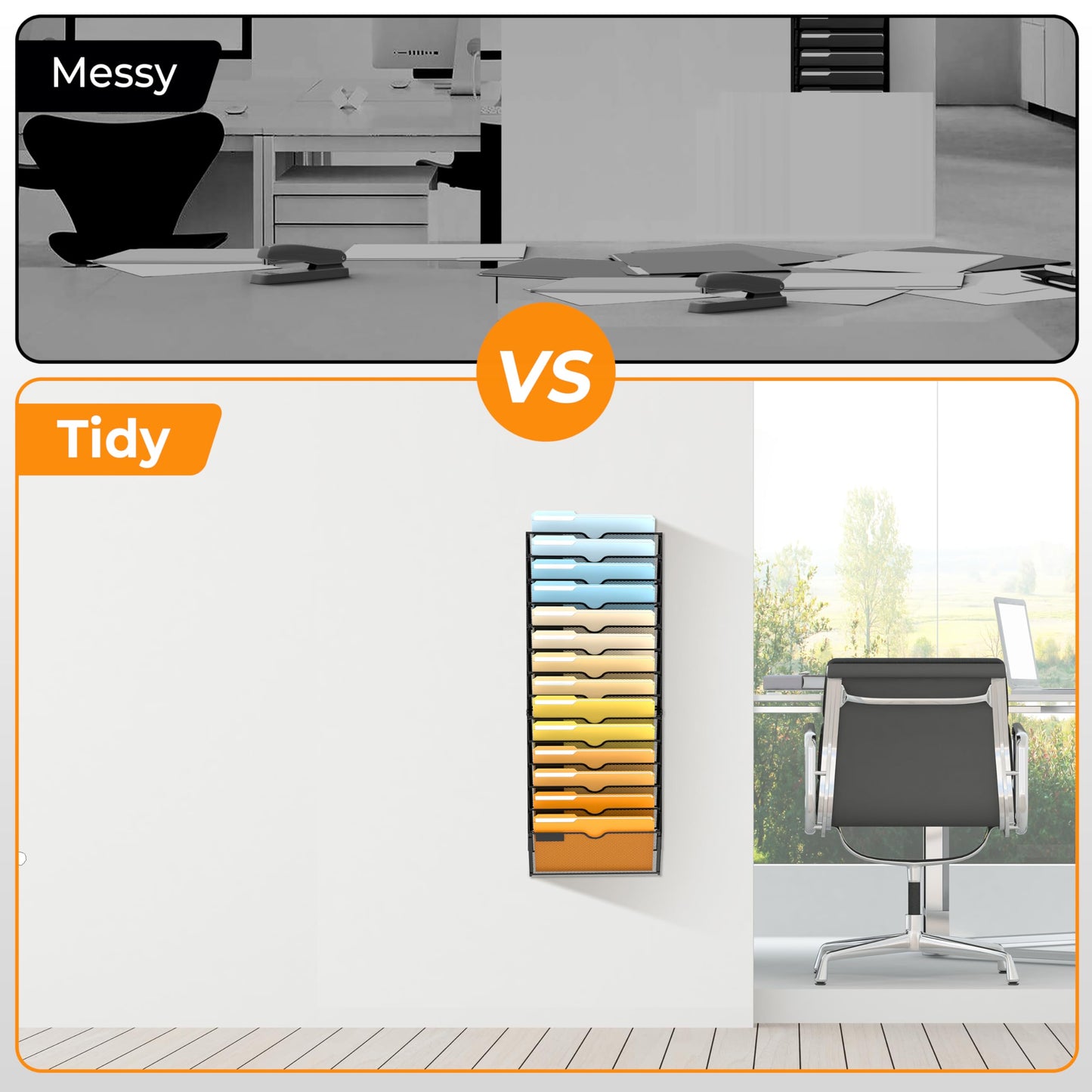 SUPEASY 14 Tier Wall File Organizer, Hanging Wall Mounted Mail Organizer with Label Slots, Metal