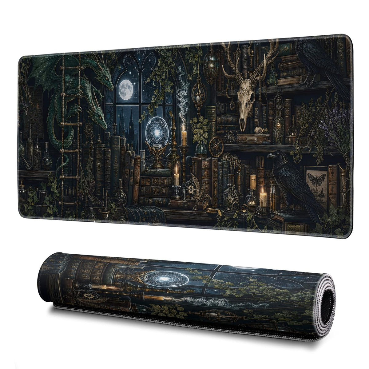 Mystical Gothic Library Mouse Pad Abstract Vintage Book-Themed Mouse Pad 31.5x11.8 Inch Texture