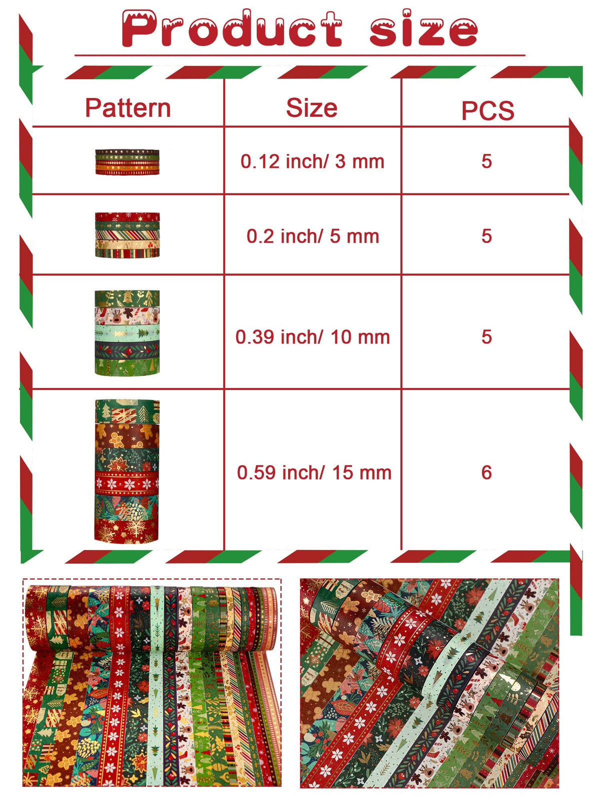 Outus 21 Rolls Christmas Gold Foil Holiday Washi Tape Decorative, Vintage
