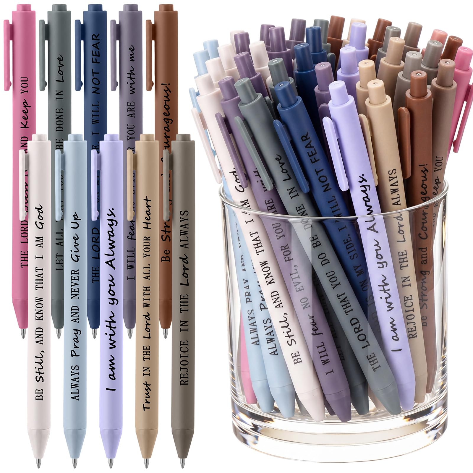 Crtiin 50 Pcs Inspirational Pens Bulk Light Hues, Christian Quotes