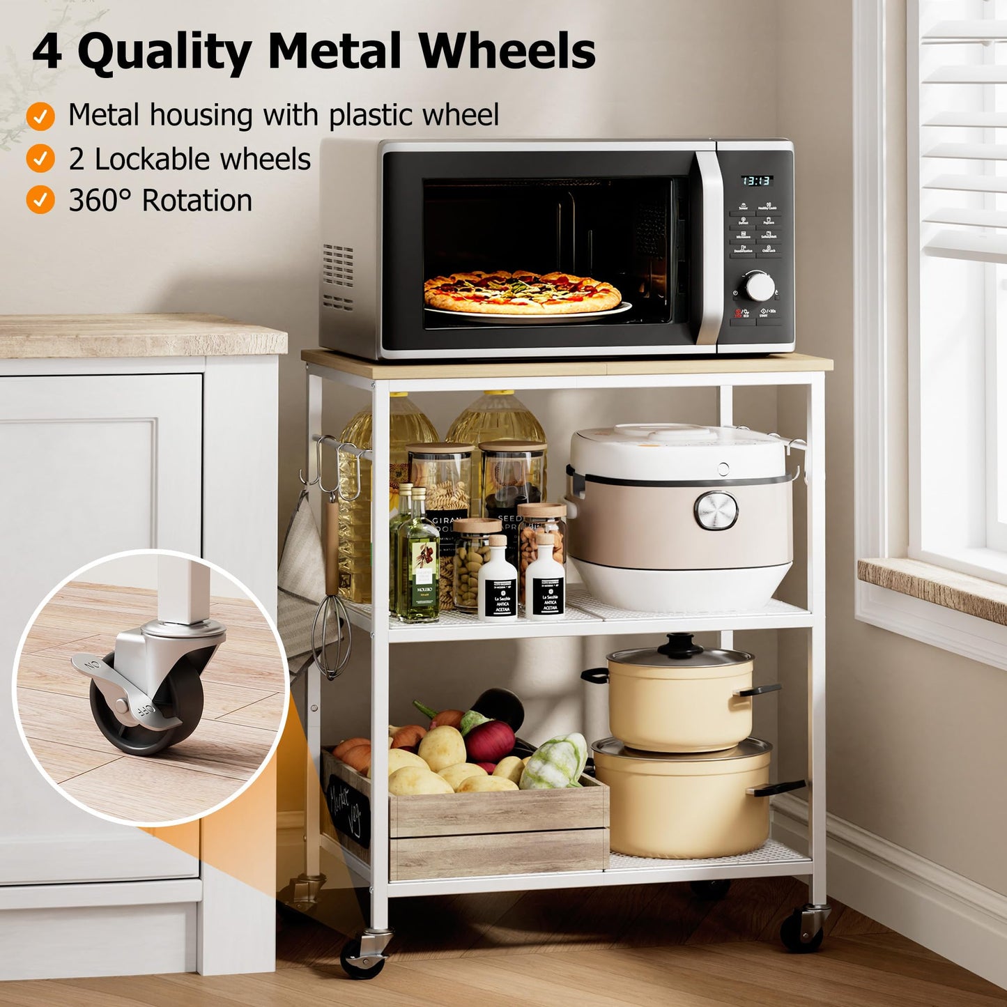 Homleke 3-Tier Rolling Kitchen Microwave Cart, Utility Cart