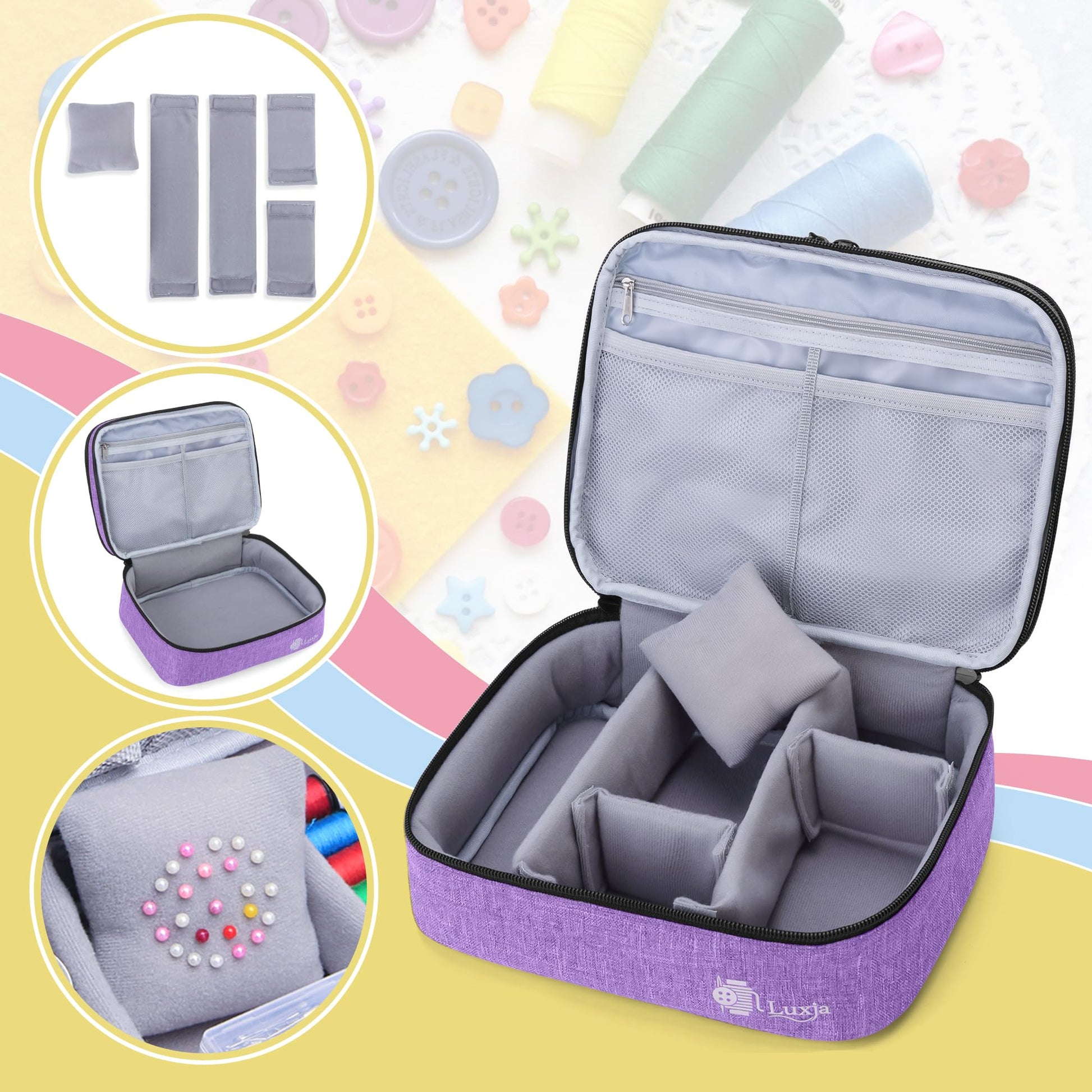 Luxja Double-Layer Medium Sewing Organizer, Purple