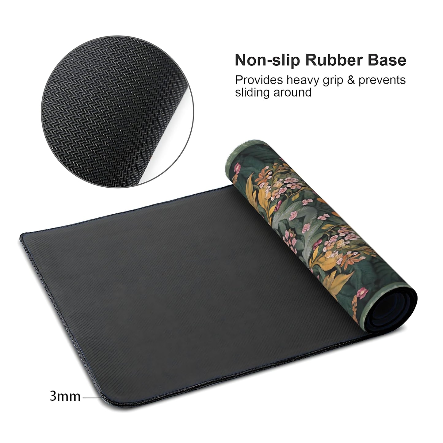 Floral Aesthetic Wildflower Gaming Mouse Pad, Forest Green Rug Desk Mat with Anti-Slip Base &