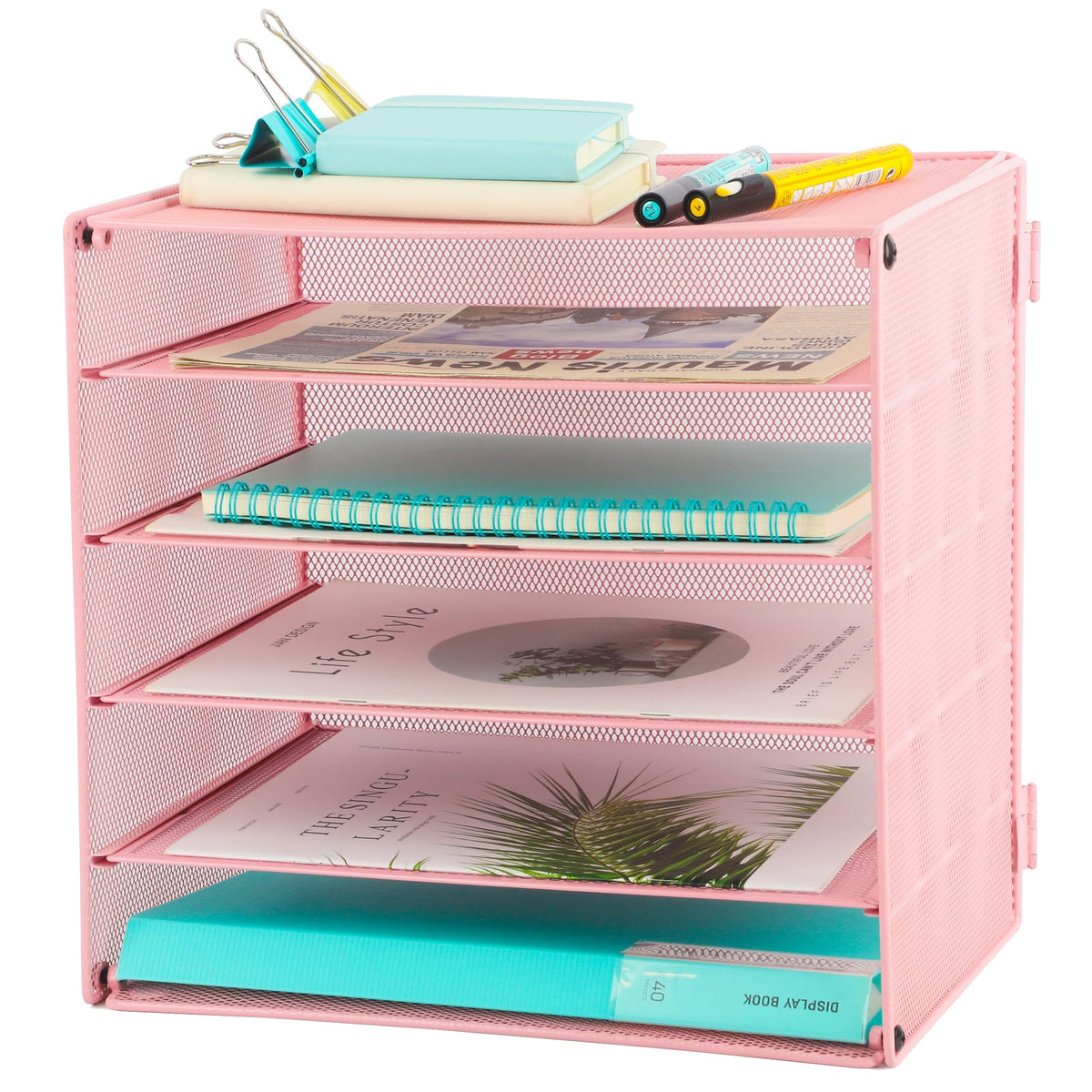 EASEPRES 5 Slot Mesh Desk Organizer Tray, File Paper Letter Folder Holder Desktop Paper Sorter Mail