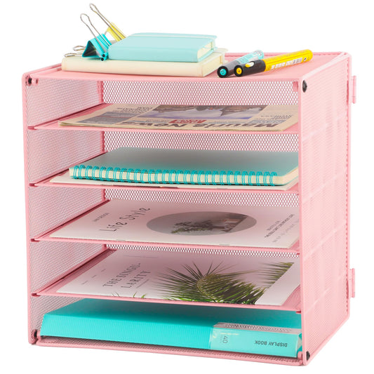 EASEPRES 5 Slot Mesh Desk Organizer Tray, File Paper Letter Folder Holder Desktop Paper Sorter Mail
