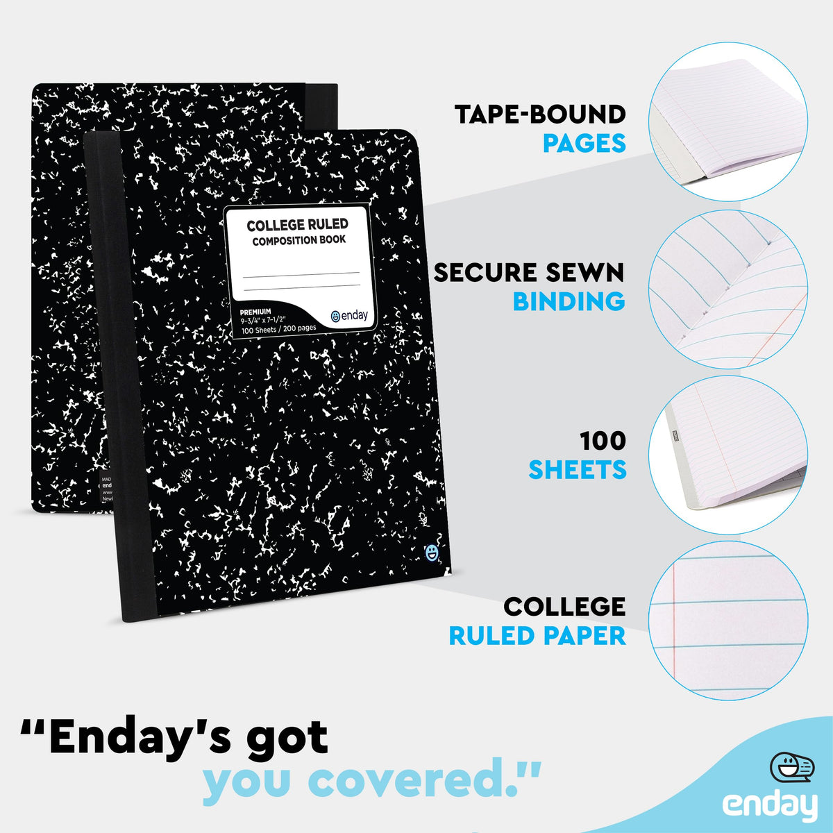 Enday Composition Notebook Hard Cover Marble composition notebook, 100 Sheets, Composition