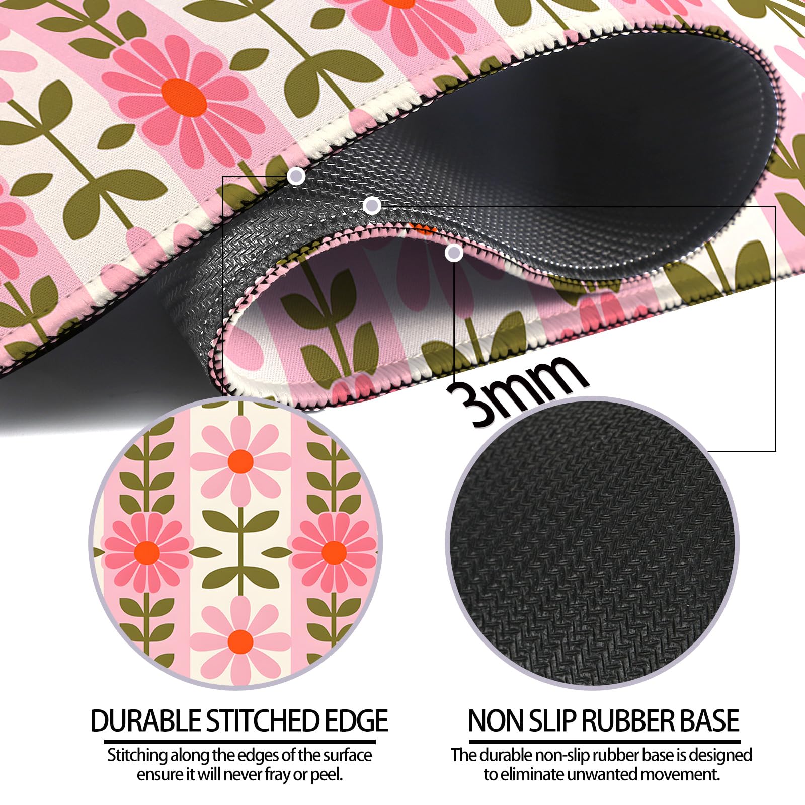 JIANG100 Vintage Pink Flower Design Gaming Desk Mat, Extended Mouse Pad, XL