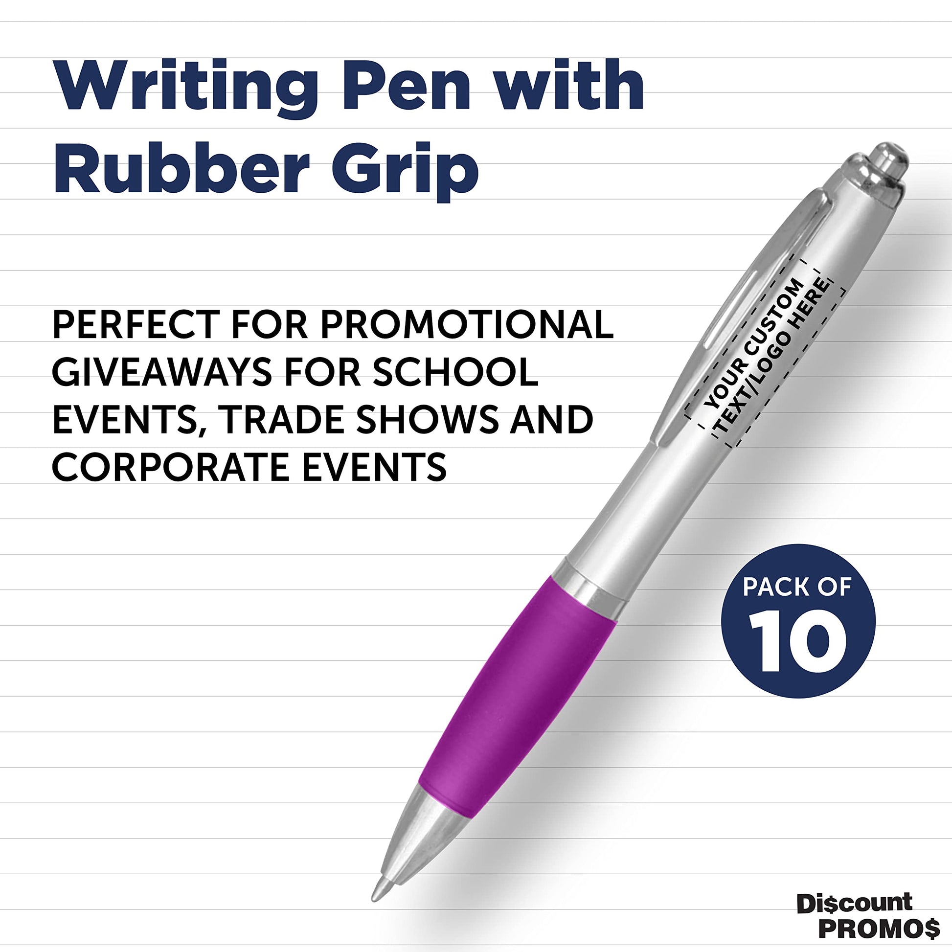 Personalized Ballpoint Pens with Rubber Grip and Click Button, Pack of 10 by DISCOUNT PROMOS