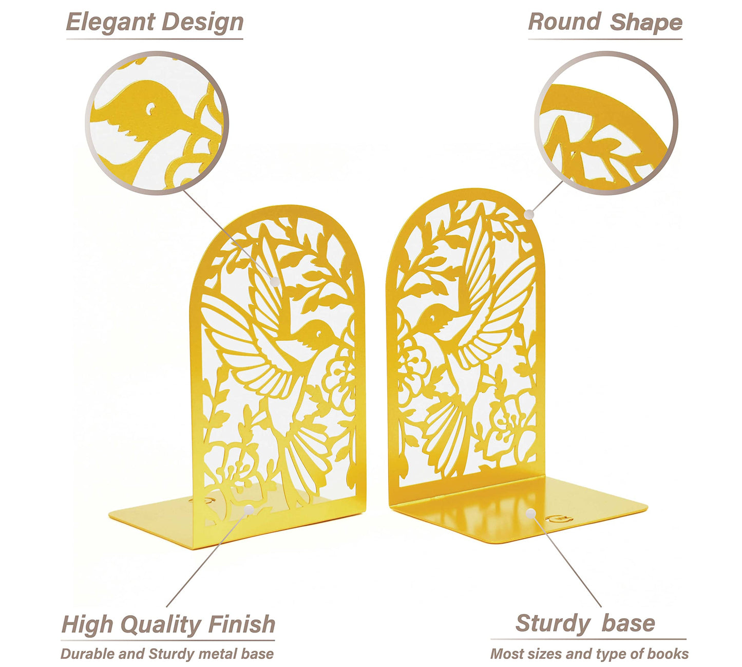 CNK Premium Metal Bookends for Home Office - Heavy Book Stoppers, Decorative Book Shelves