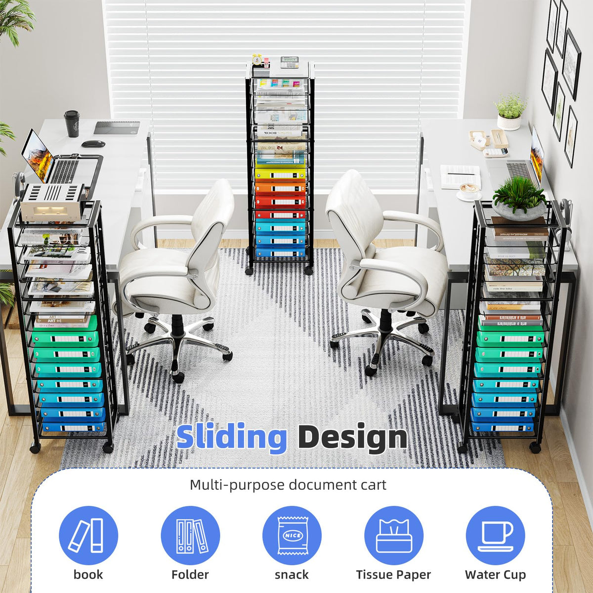 Simple Trending 14 Tier Rolling File Cart, Desk File Organizer, Paper Letter Storage Rolling