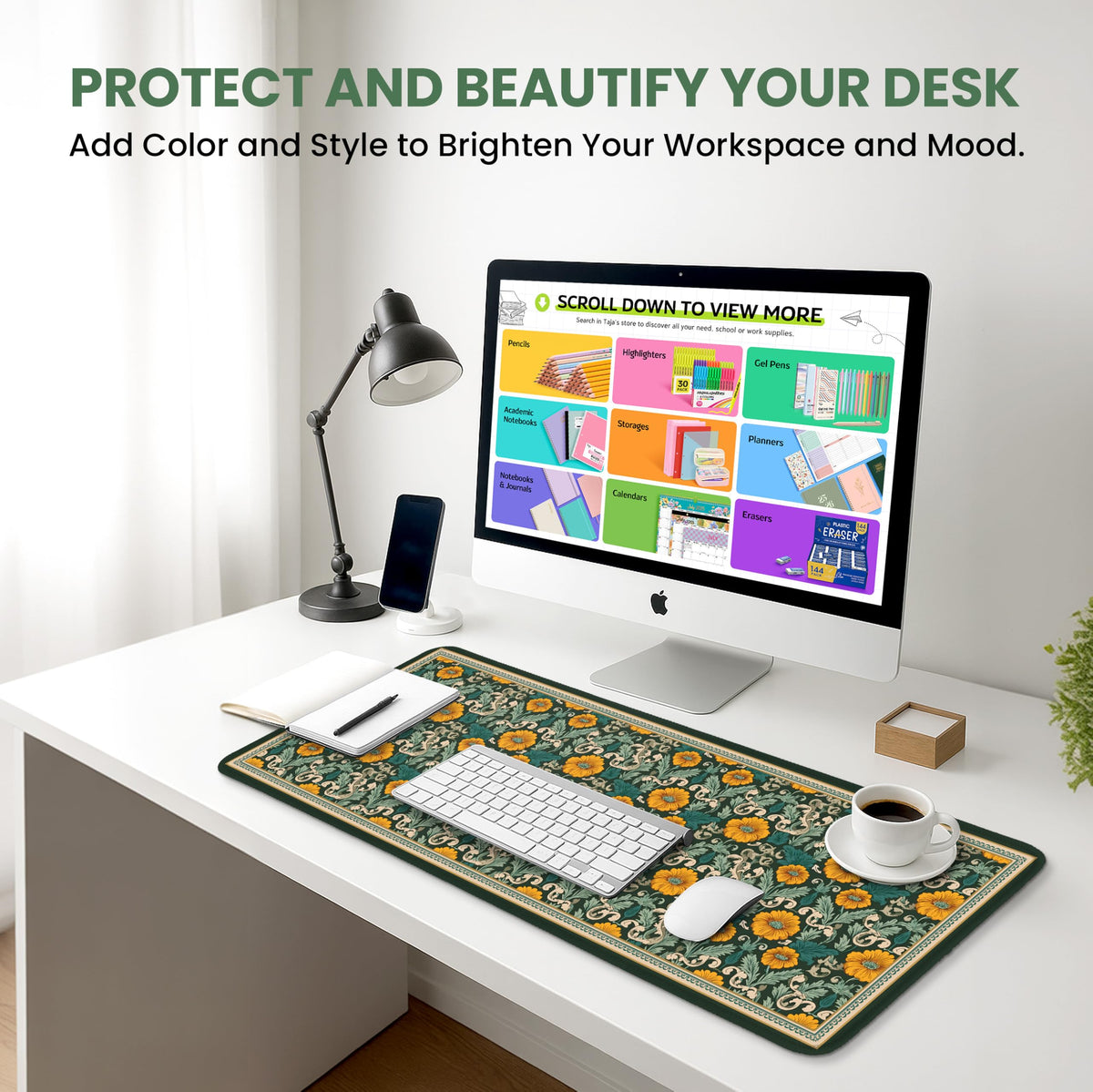 ZapDesk Large Desk Mat, Extended Mouse Pad for Desktop, 35.4" x 15.7"