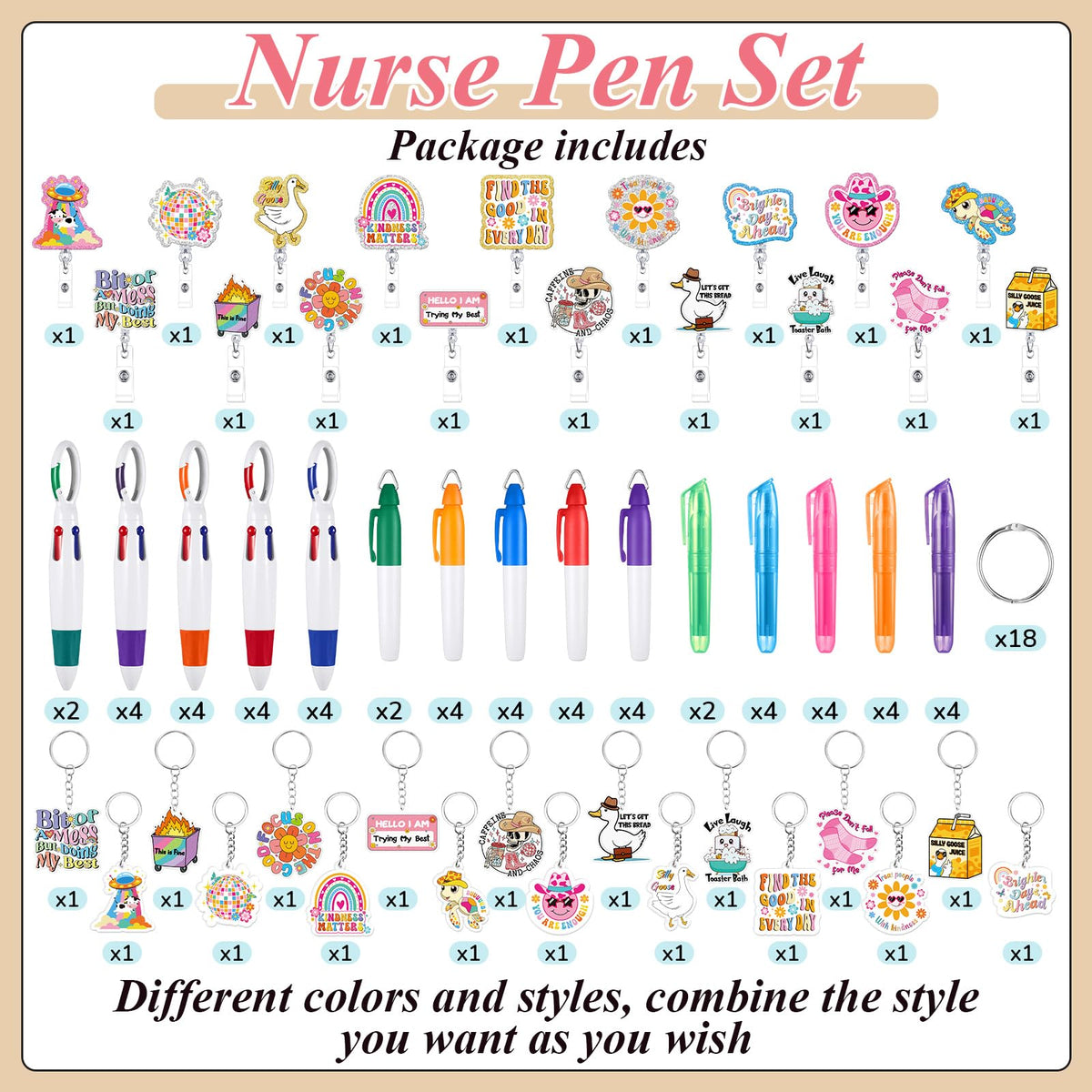 Henoyso Nurse Badge Reel Bulk,108 Pcs,Funny/glitter