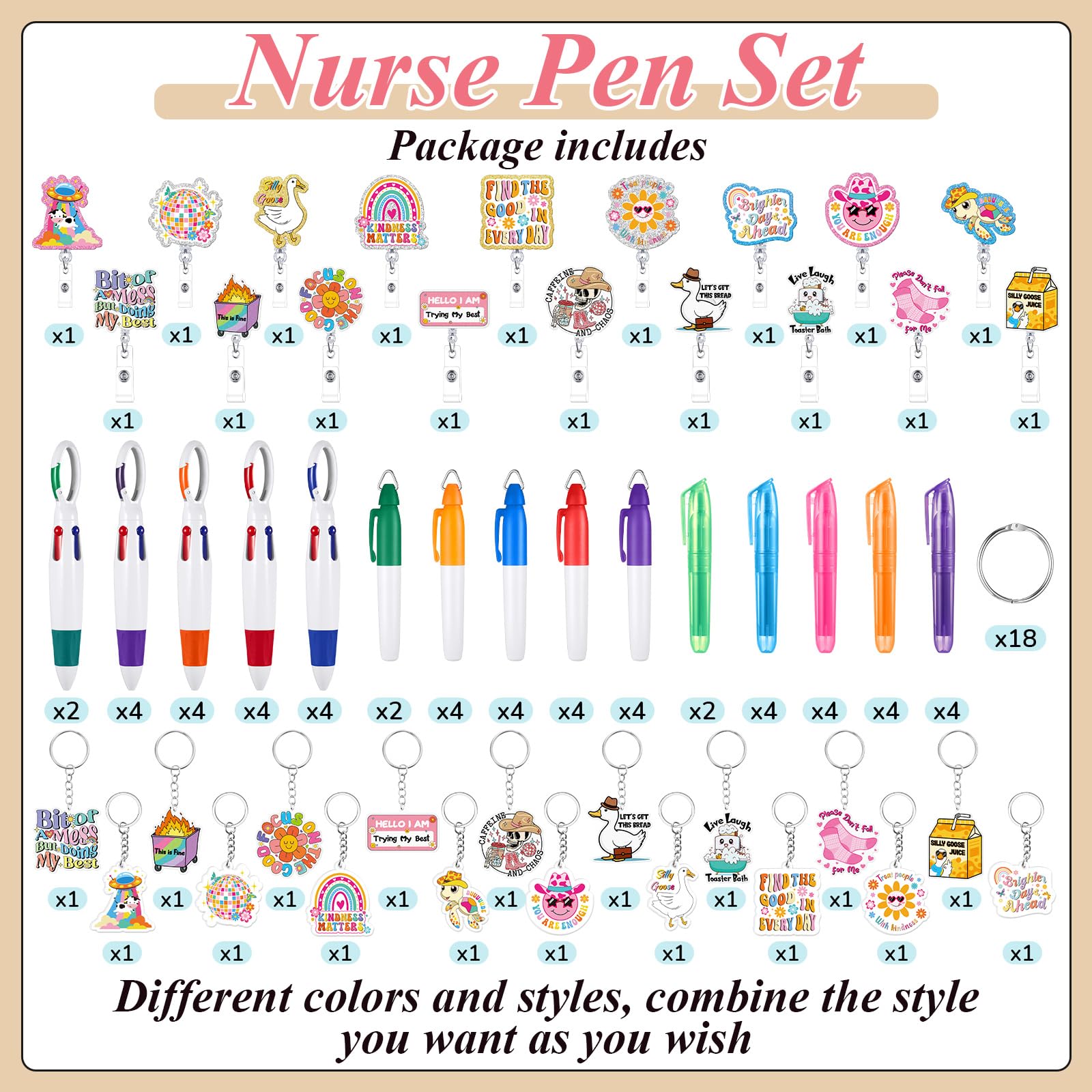 Henoyso Nurse Badge Reel Bulk,108 Pcs,Funny/glitter