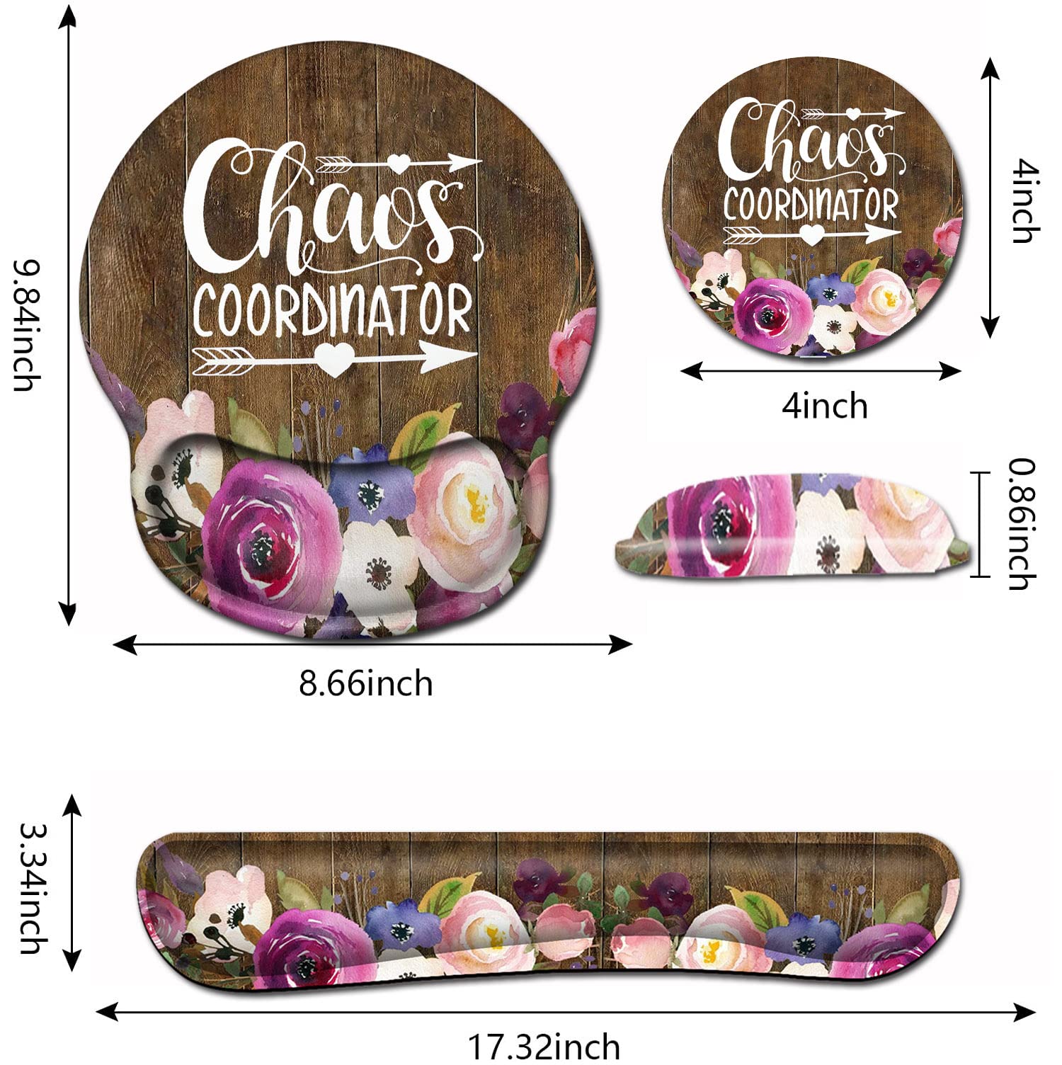 Chaos Coordinator Quotes Vintage Watercolor Floral Mouse Pad - Wrist Guard and Keyboard Wrist Rest